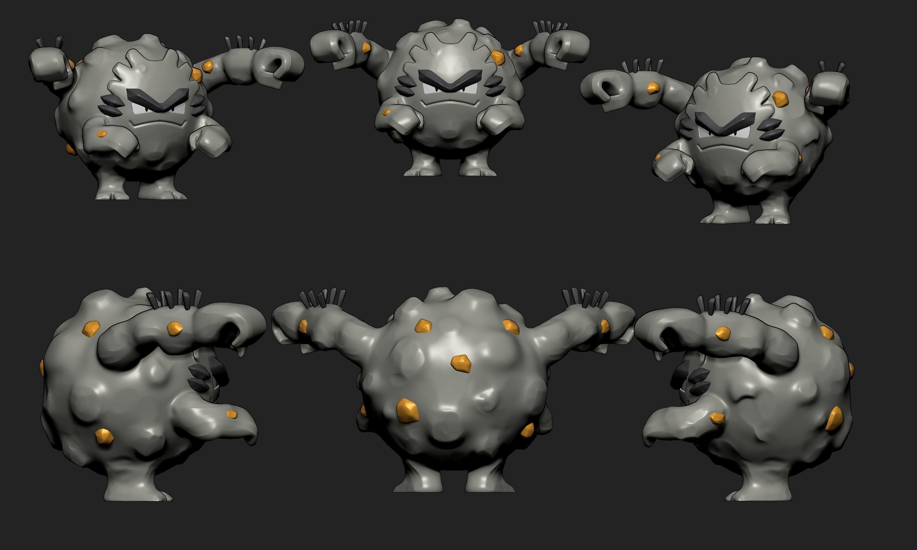 Pokemon - Alolan Geodude Graveler and Golem with 2 poses 3D print model_9
