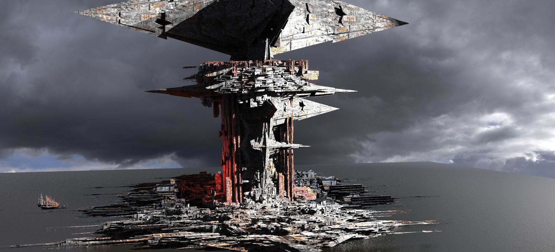 Sci-Fi Dark Egyptian scepterTower 3D model_1