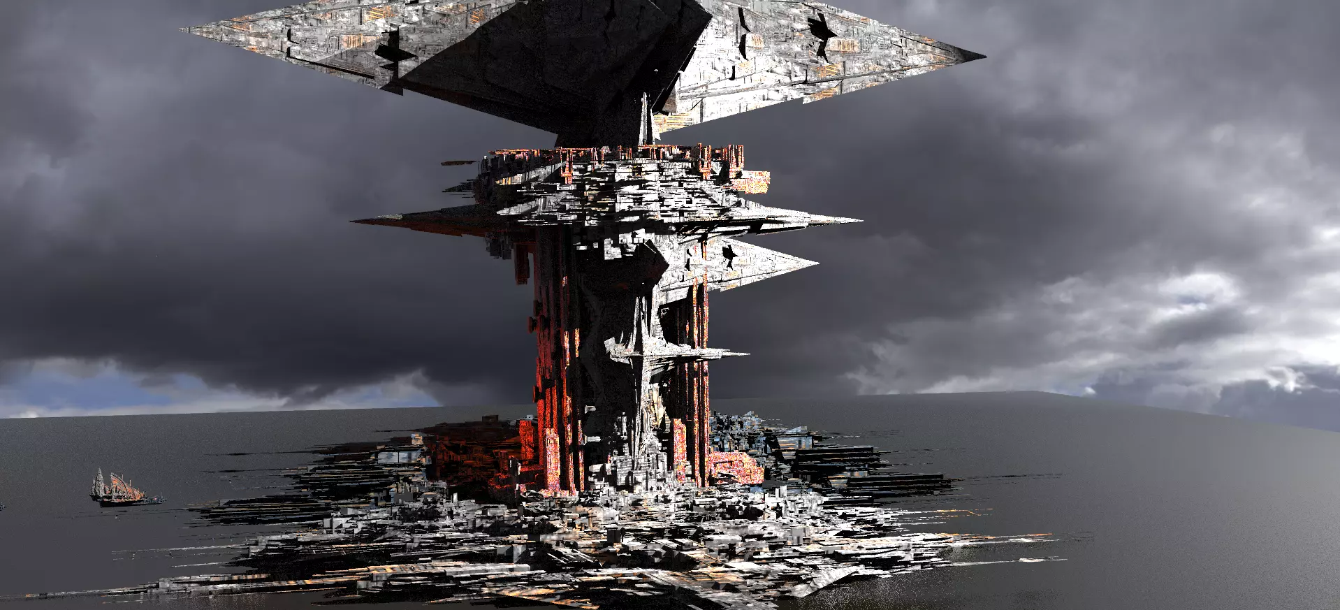 Sci-Fi Dark Egyptian scepterTower 3D model_0