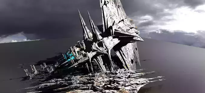 Sci-Fi Dark Egyptian Scepter Tower Ruin 3D model