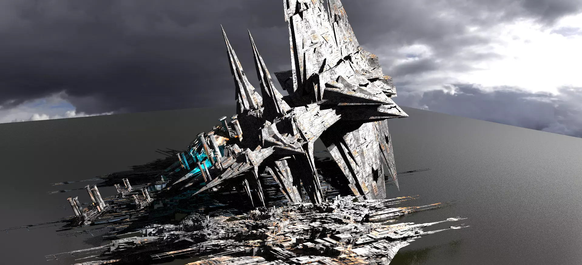 Sci-Fi Dark Egyptian Scepter Tower Ruin 3D model_0