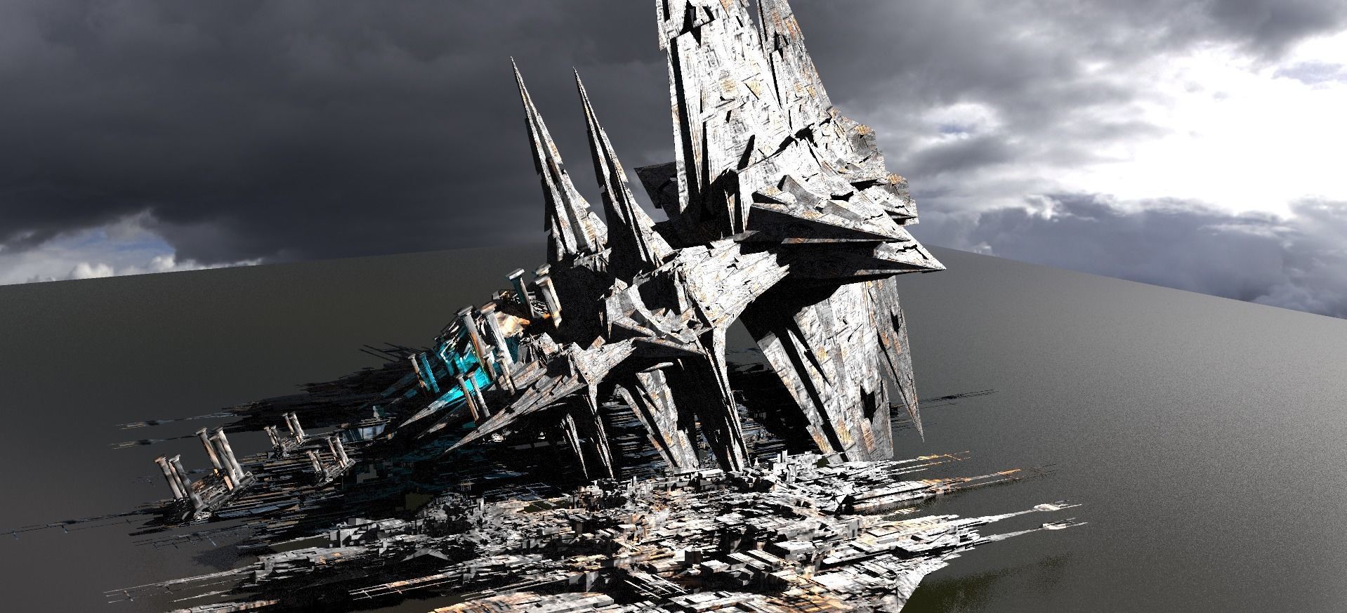 Sci-Fi Dark Egyptian Scepter Tower Ruin 3D model_1