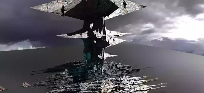 Sci-Fi Dark Egyptian Scepter Tower  Ruin 2