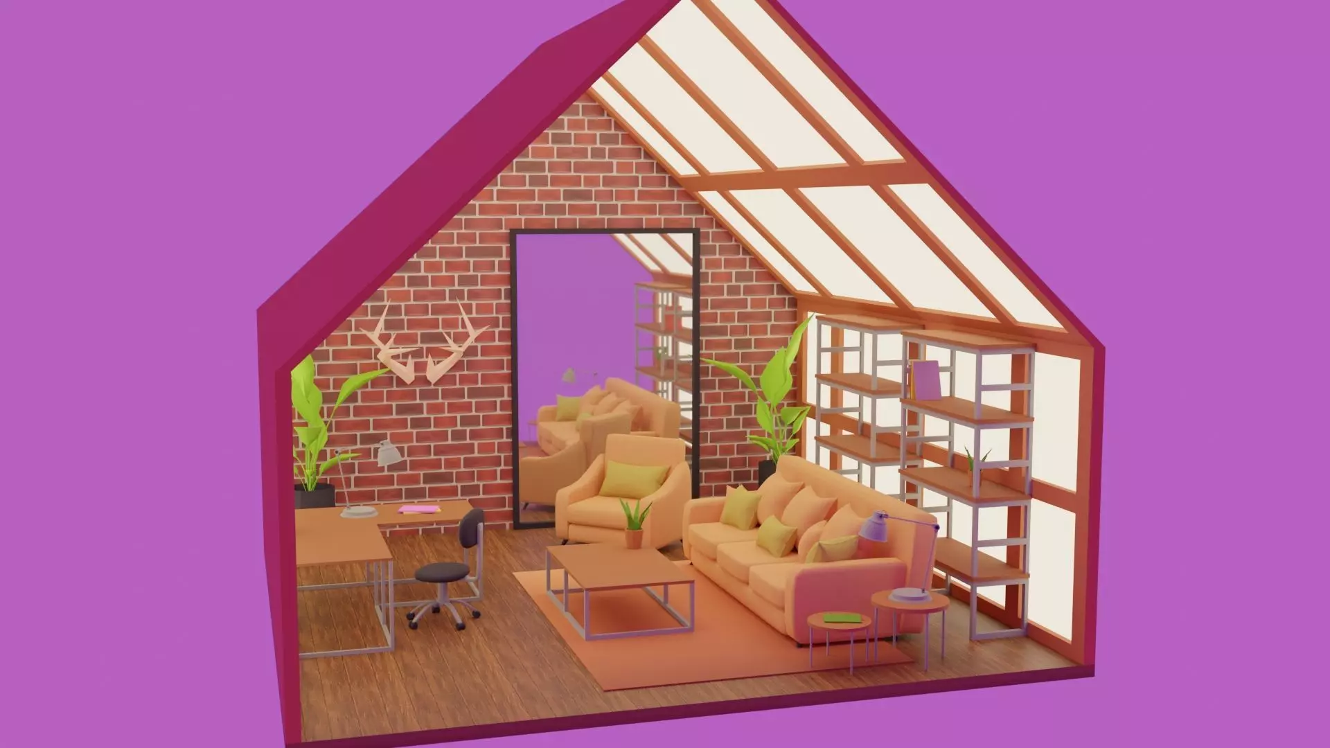 Interior Living Room Scene Low-poly 3D model