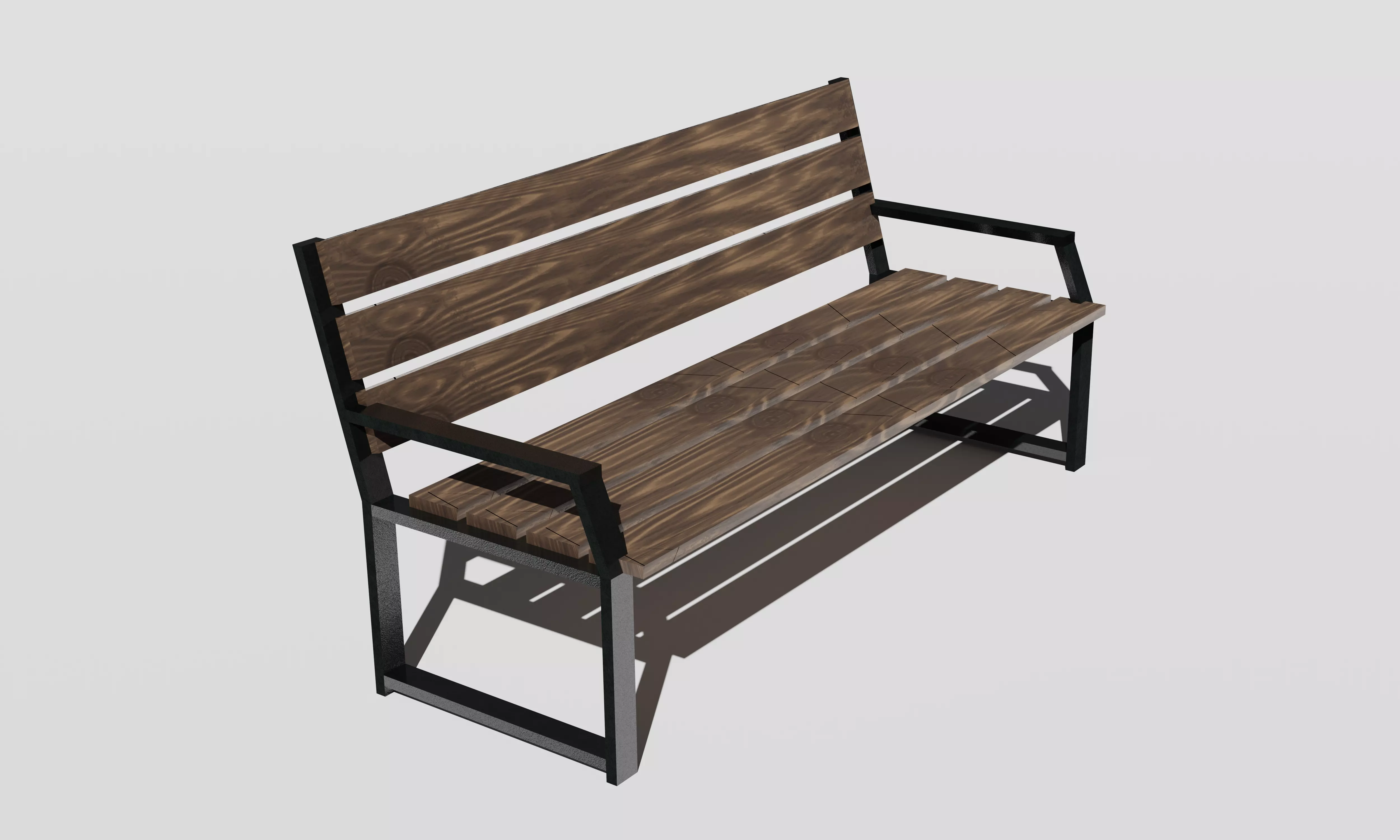 Wood Bench Low-poly 3D model_0