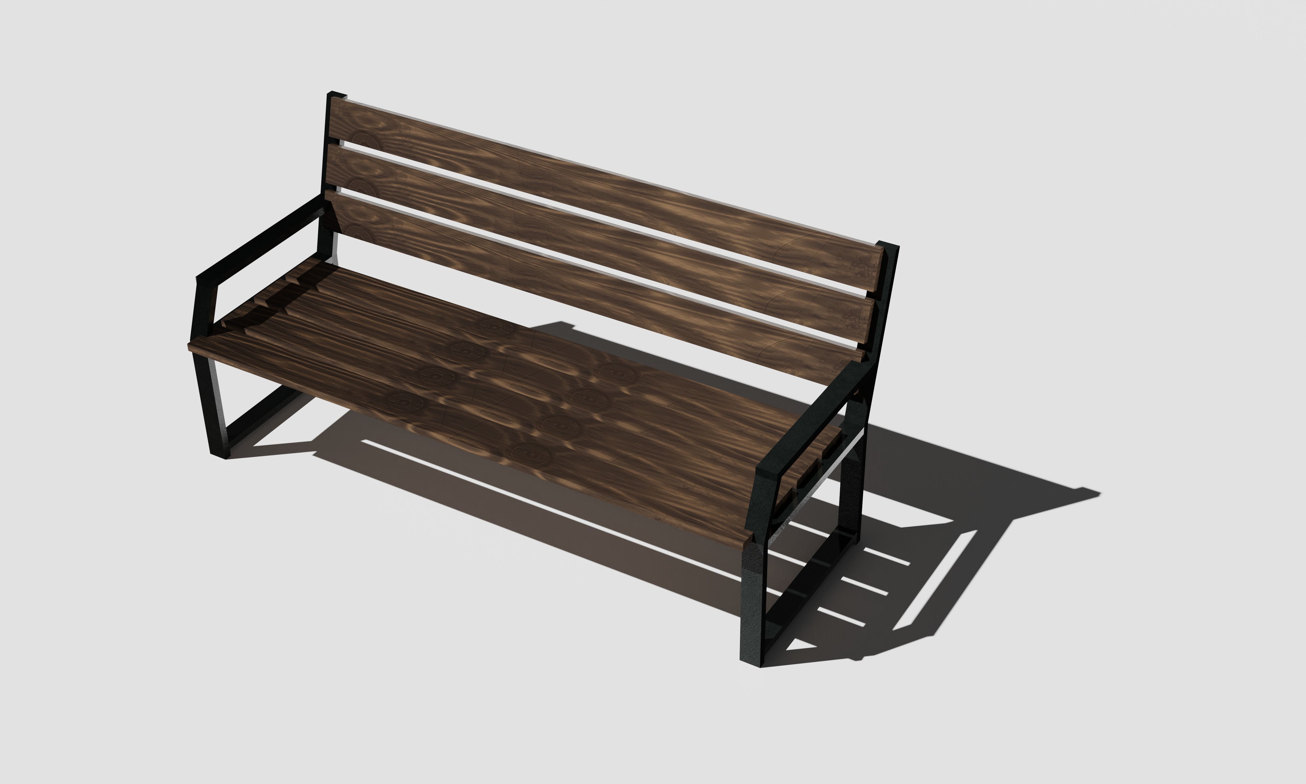 Wood Bench Low-poly 3D model_1