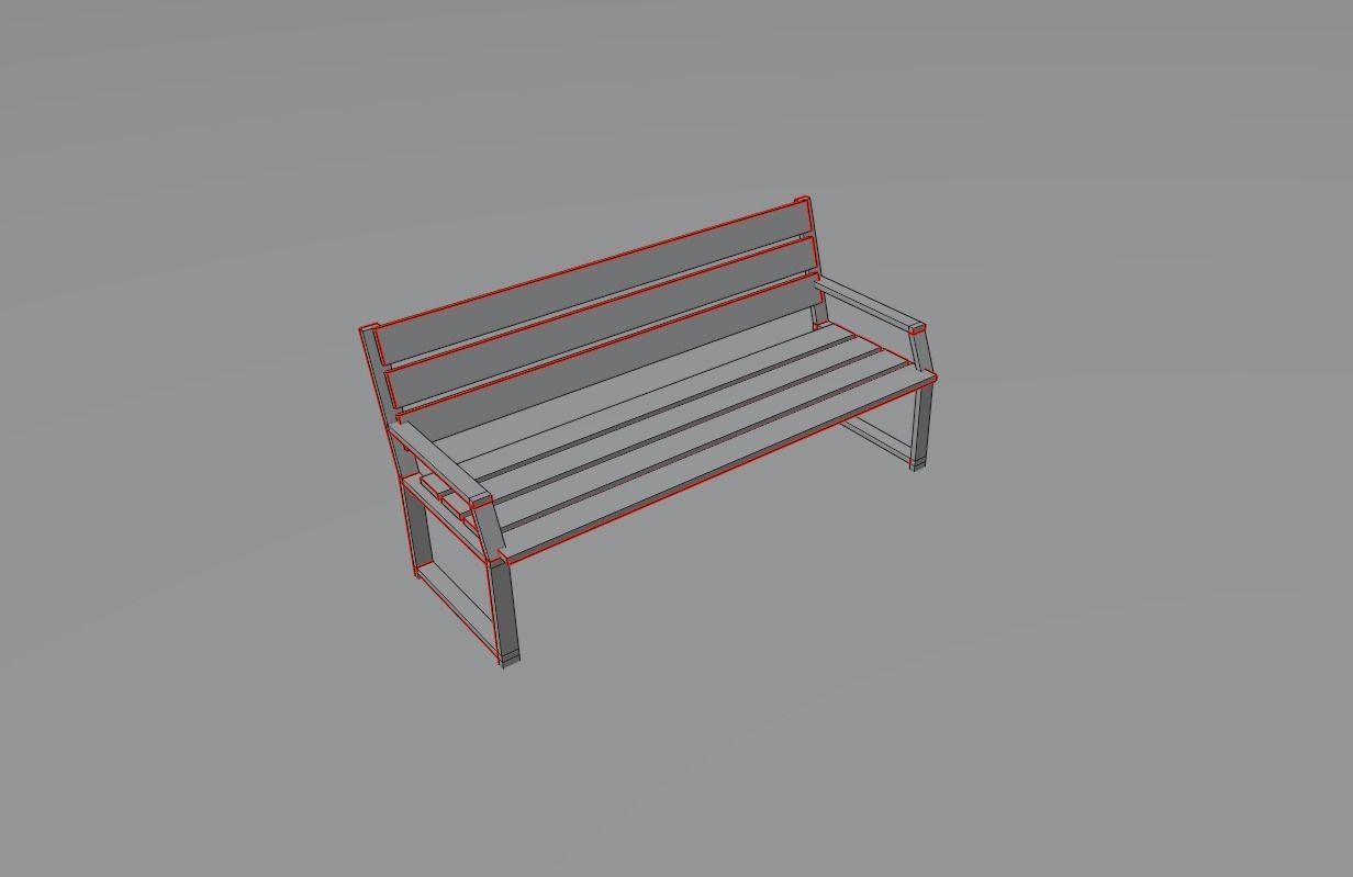 Wood Bench Low-poly 3D model_5