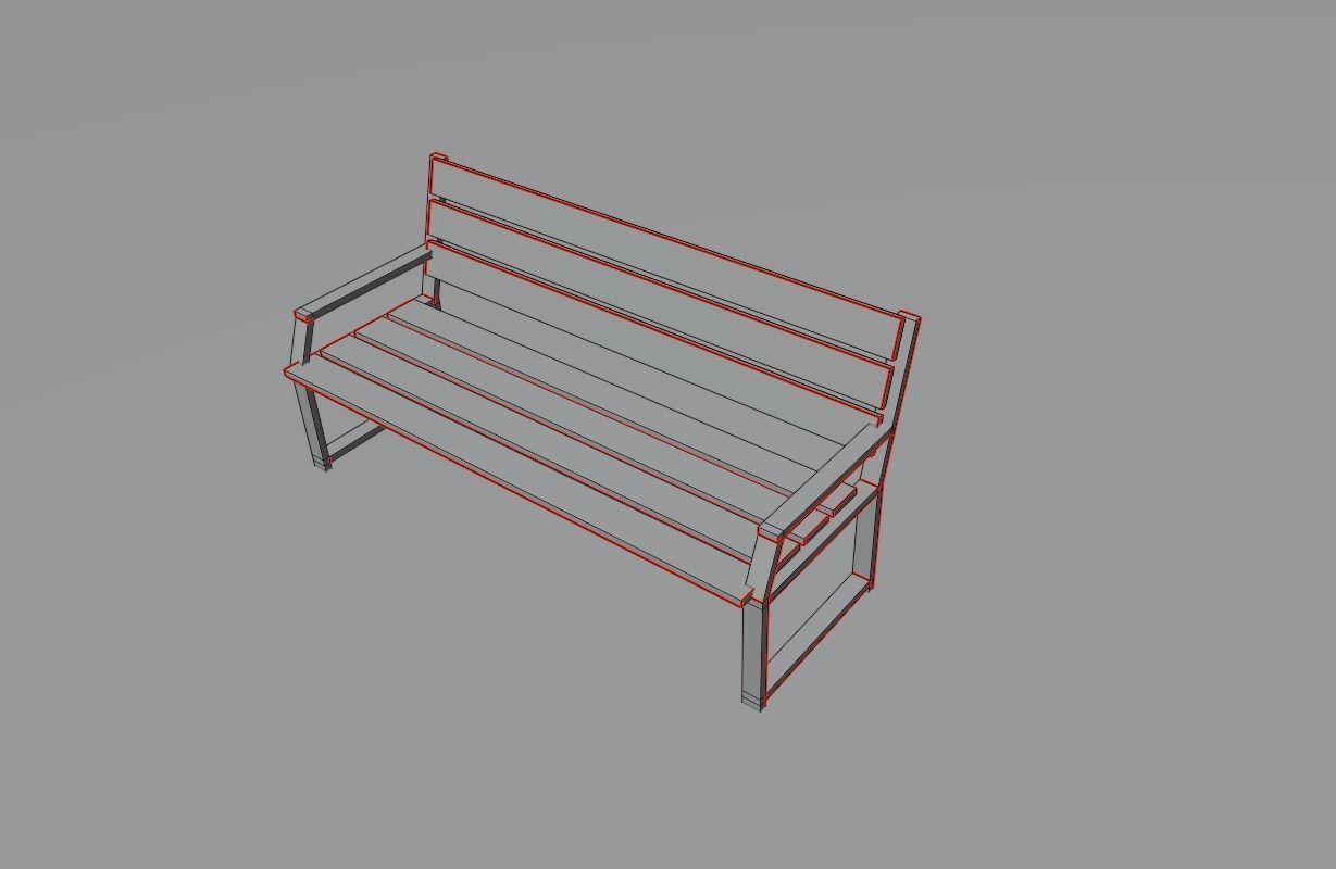 Wood Bench Low-poly 3D model_6