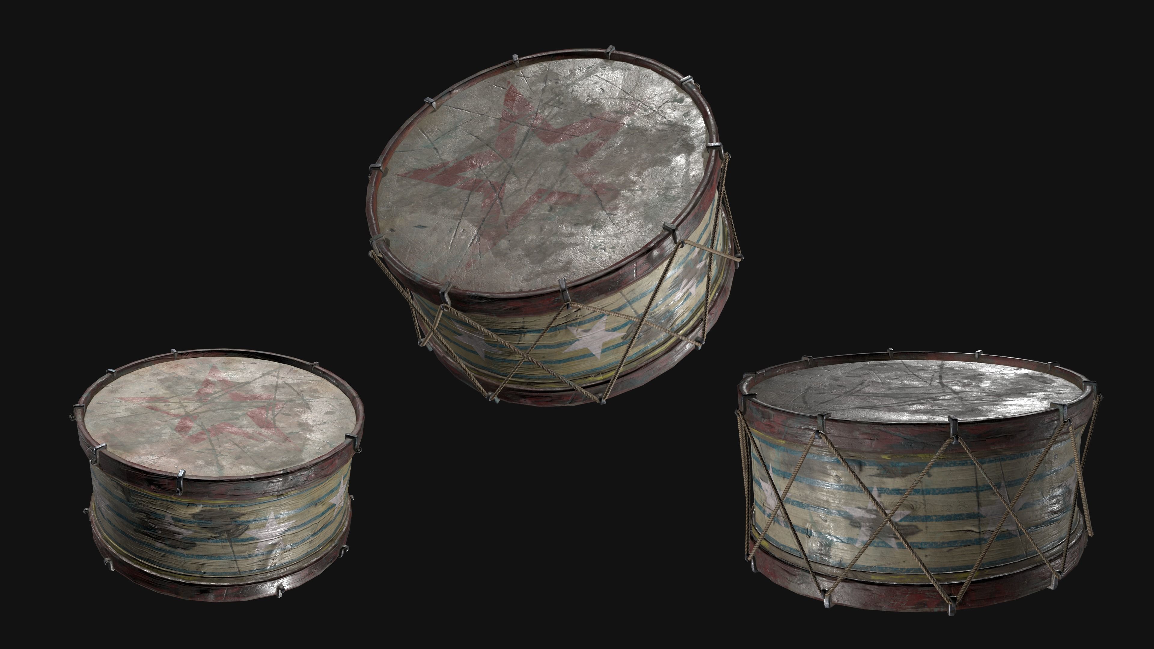 Drums - game ready Low-poly 3D model_4