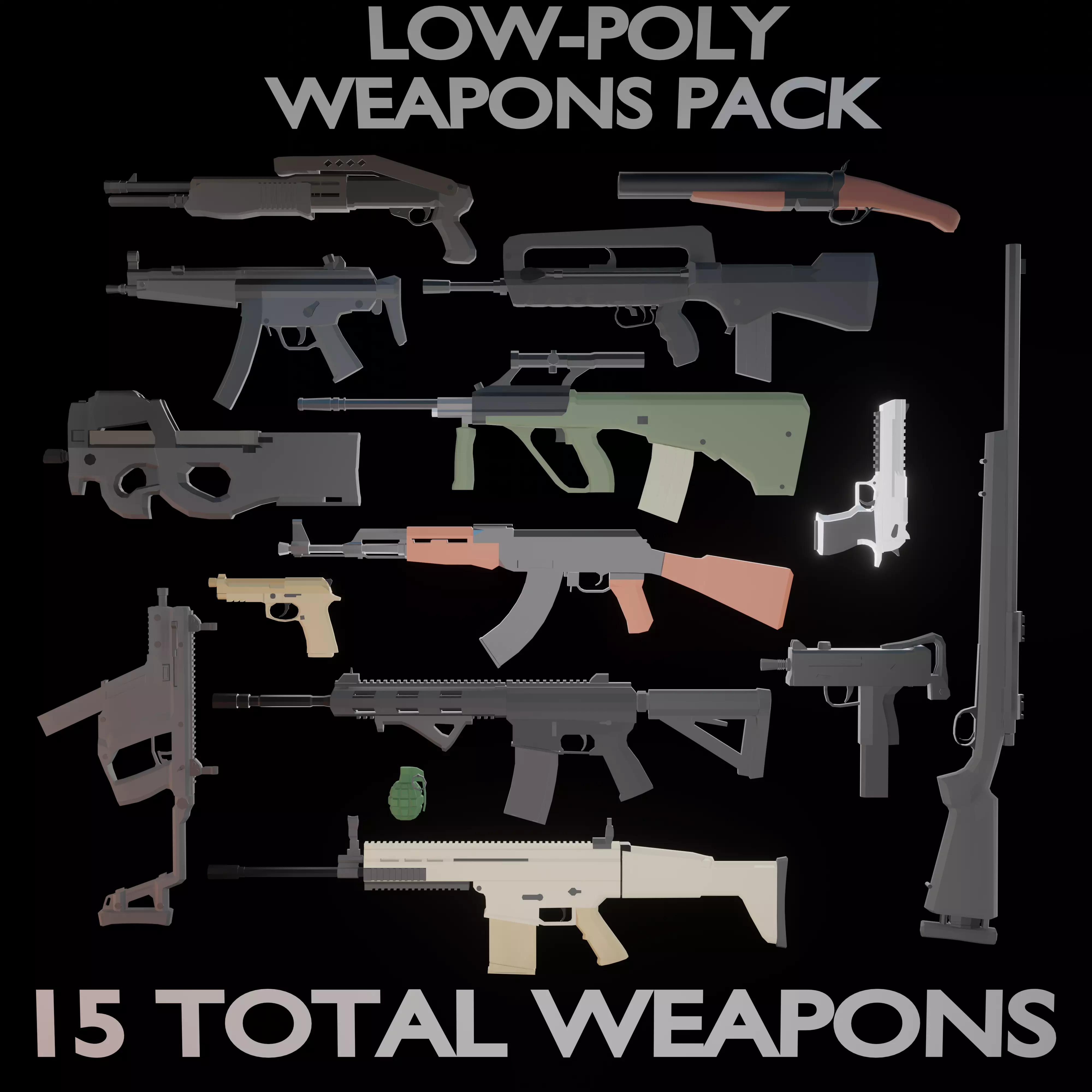 Low Poly Gun Pack Low-poly 3D model_0