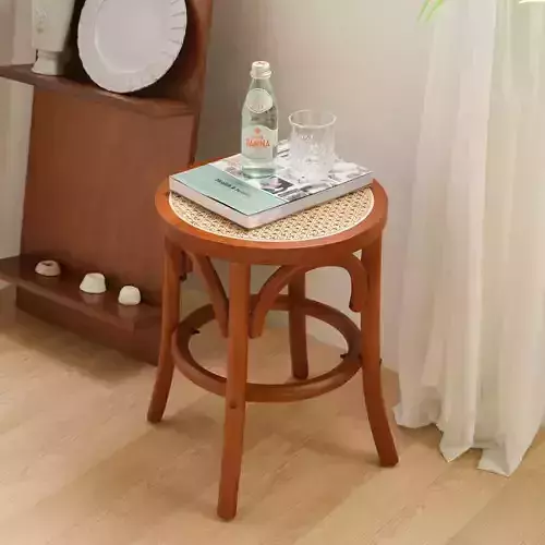 Solid wood grain rattan stool 