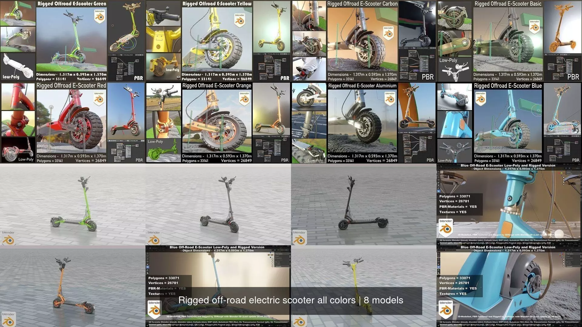 Rigged off-road electric scooter all colors 3D Model Collection_1