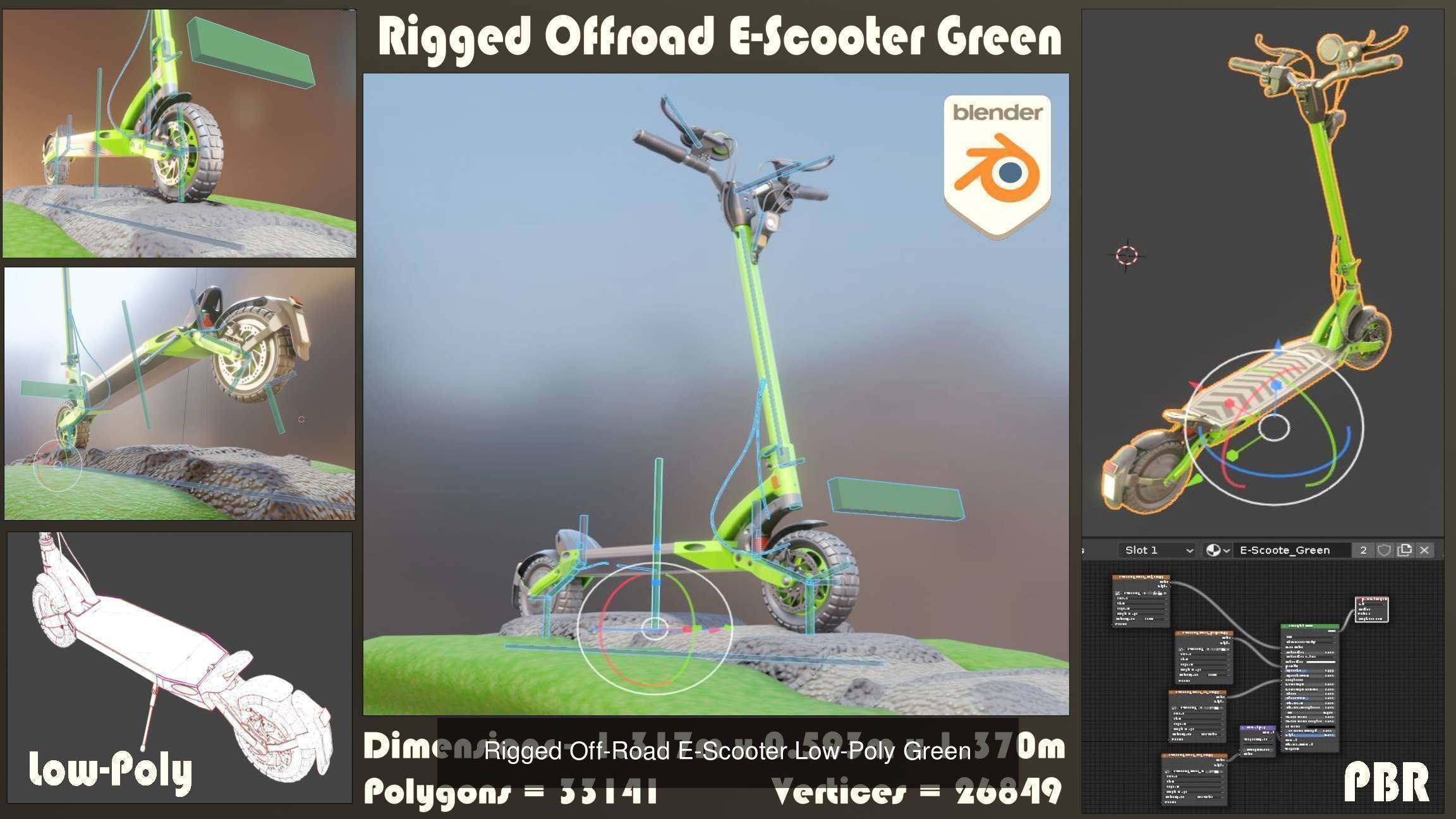 Rigged off-road electric scooter all colors 3D Model Collection_3