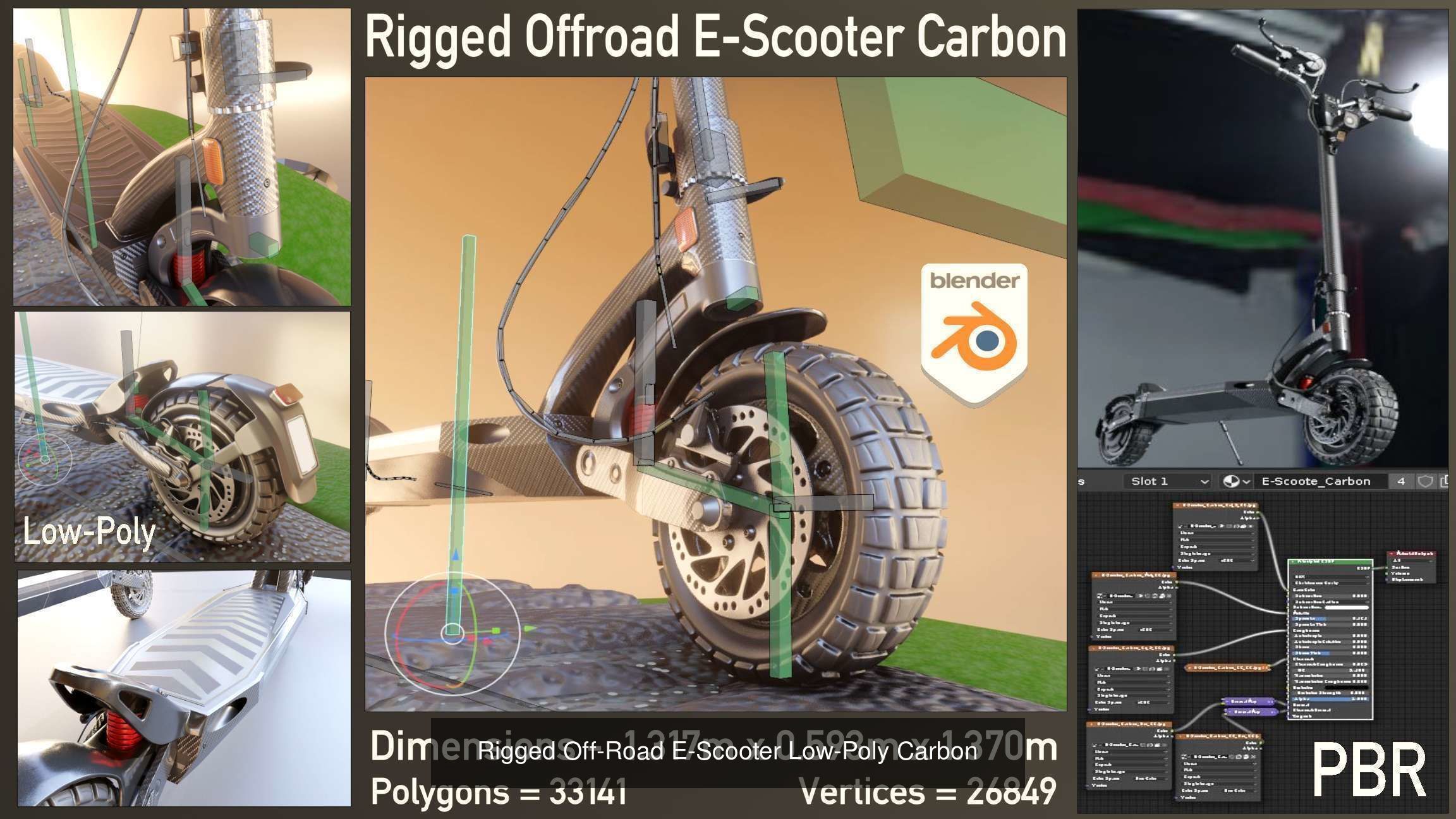 Rigged off-road electric scooter all colors 3D Model Collection_5