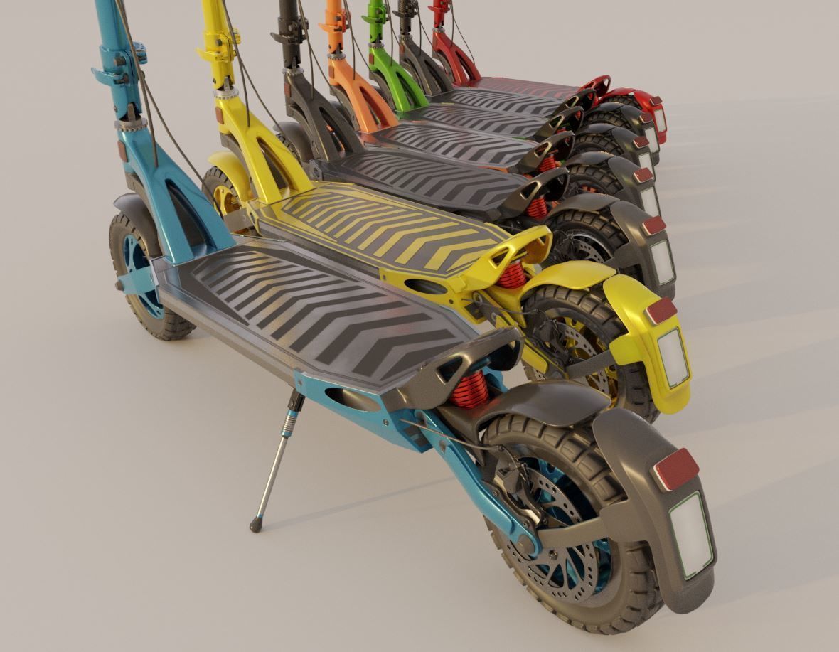 Rigged off-road electric scooter all colors 3D Model Collection_14