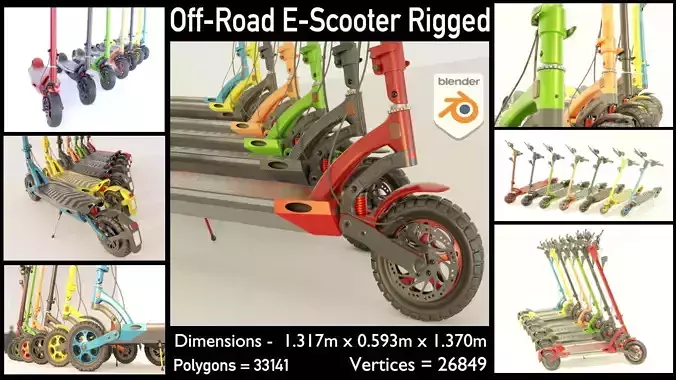 Rigged off-road electric scooter all colors 3D Model Collection