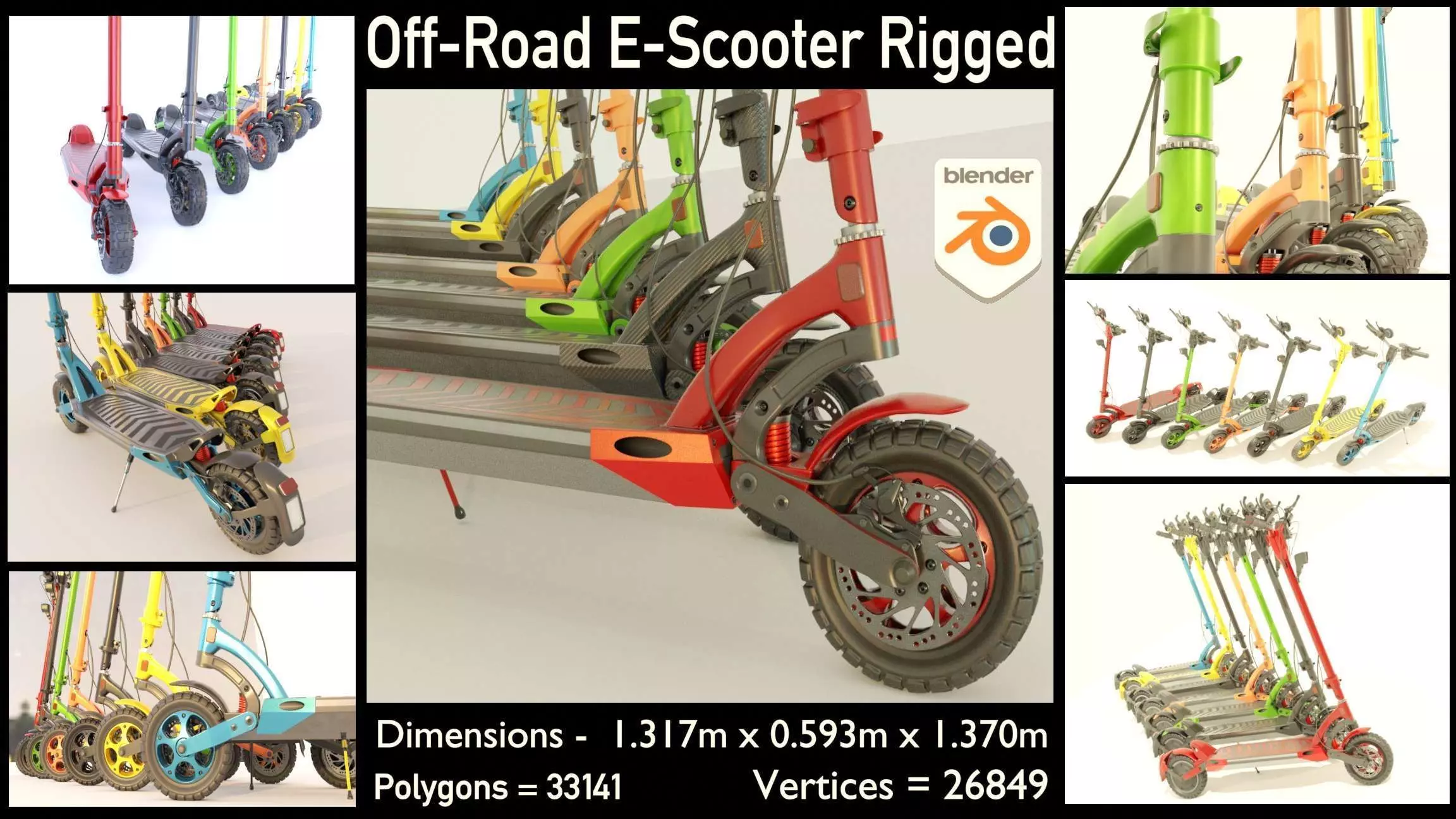 Rigged off-road electric scooter all colors 3D Model Collection_0