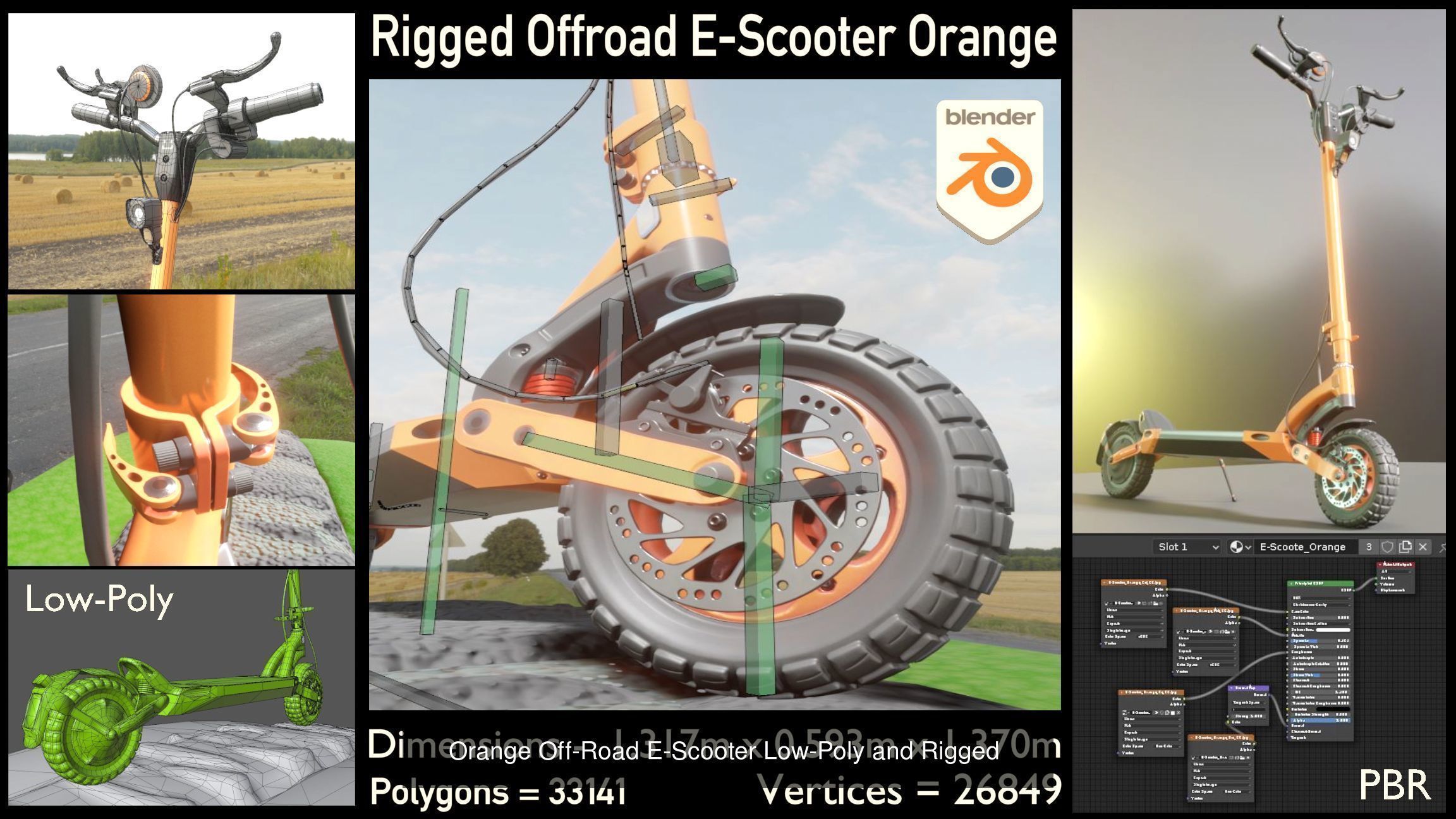 Rigged off-road electric scooter all colors 3D Model Collection_8