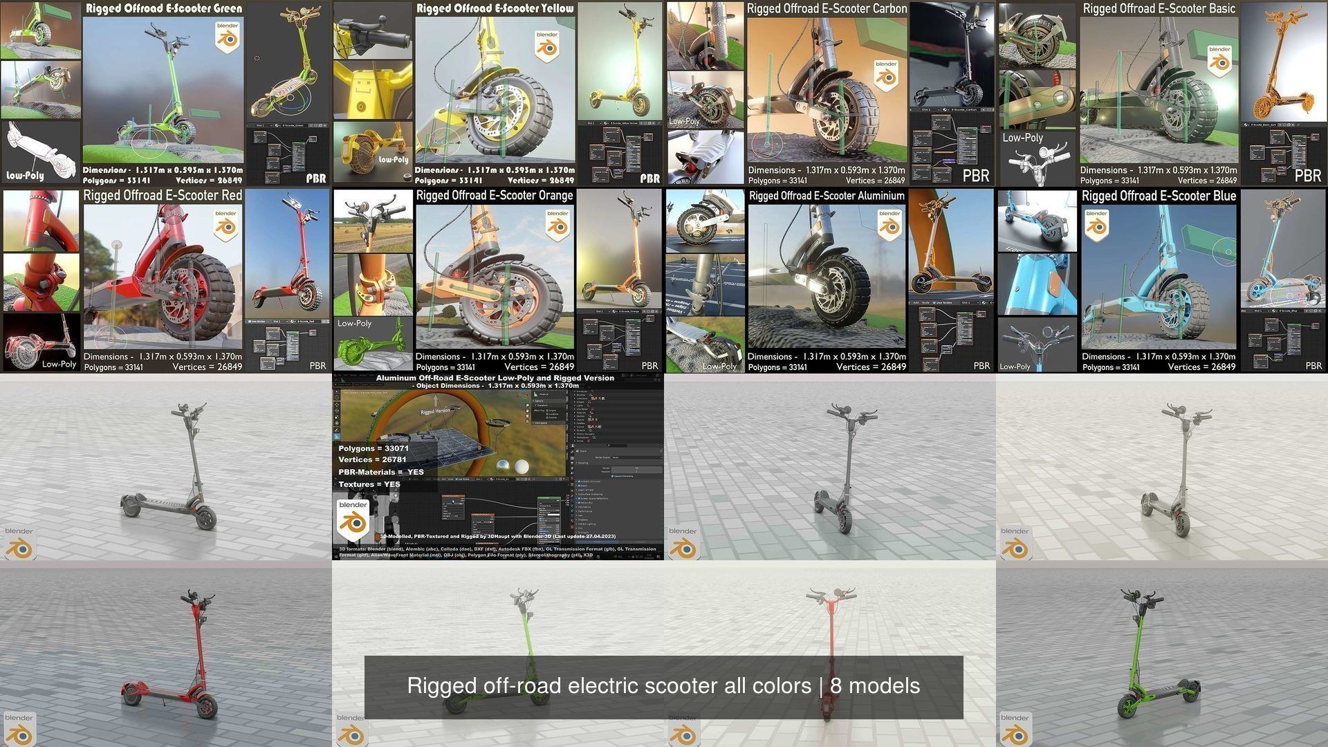 Rigged off-road electric scooter all colors 3D Model Collection_2