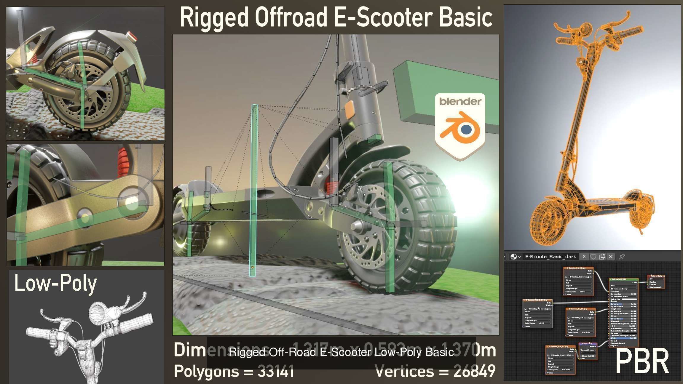 Rigged off-road electric scooter all colors 3D Model Collection_6