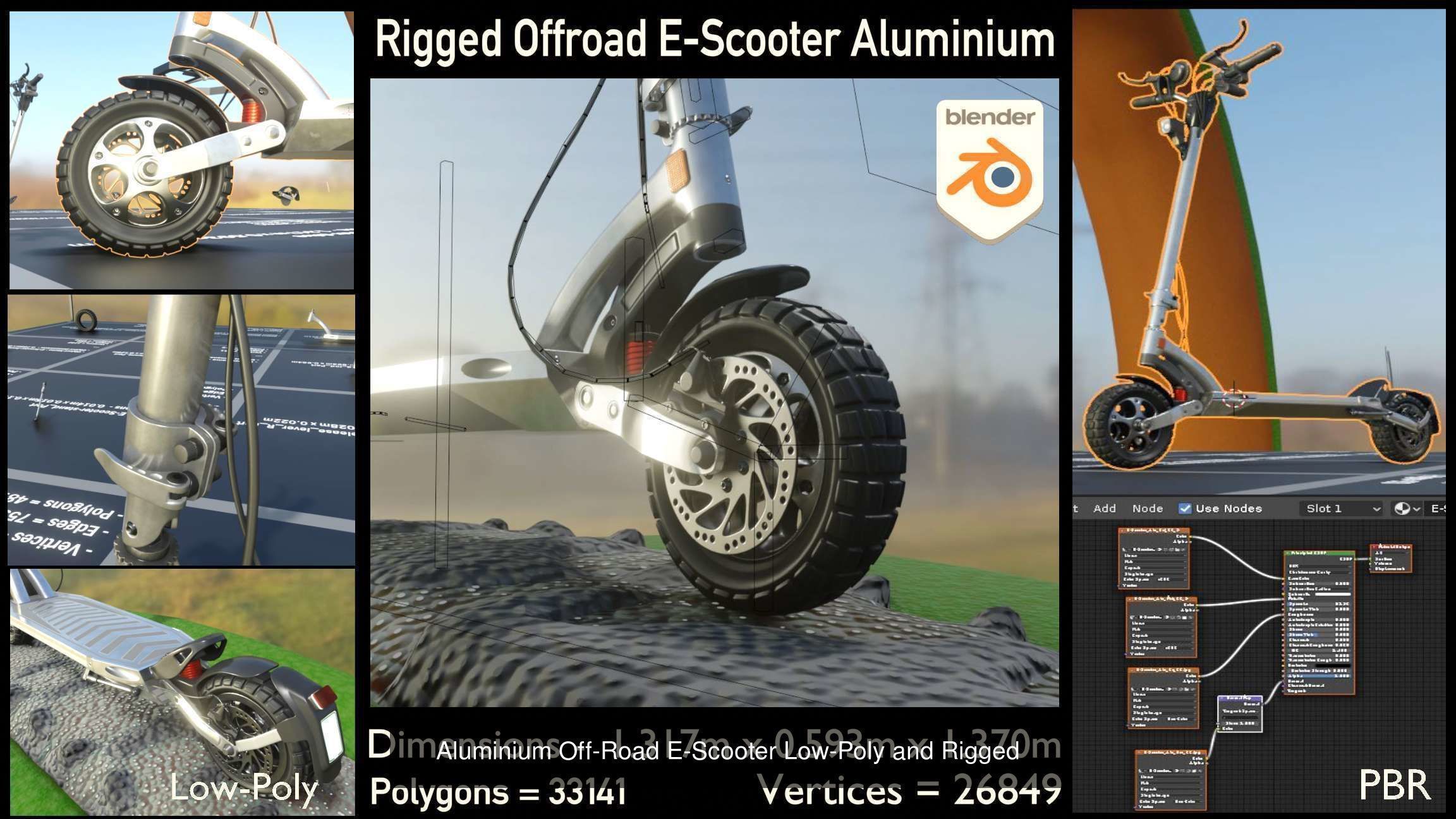 Rigged off-road electric scooter all colors 3D Model Collection_9