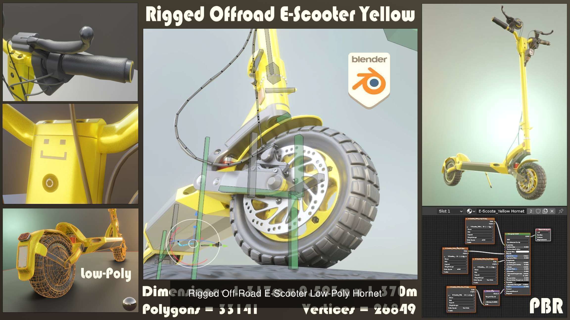Rigged off-road electric scooter all colors 3D Model Collection_4