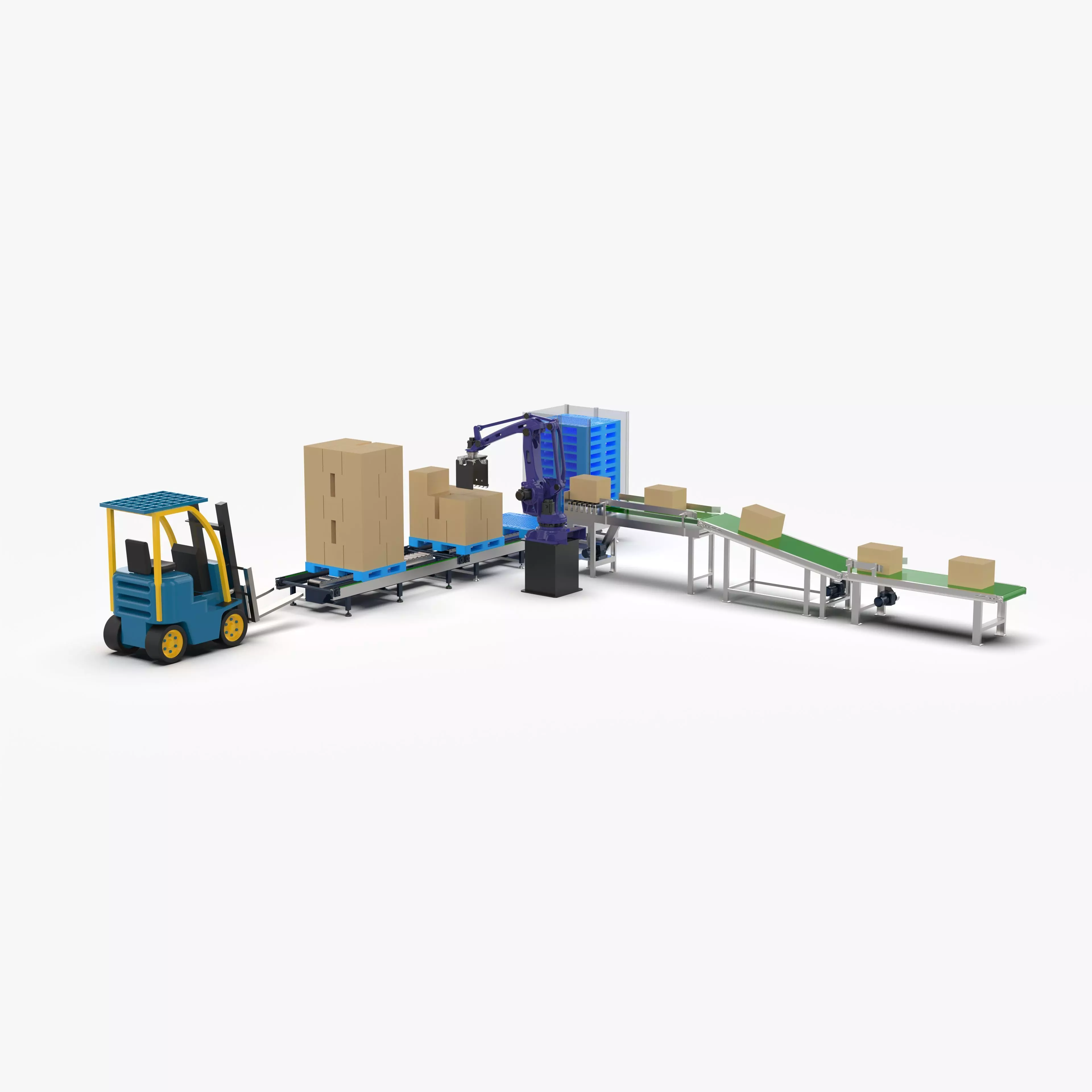 Robot Palletizing Card Board Line 3D model