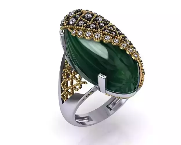 Oval Green Big Stone Plan Style Diamond Ring