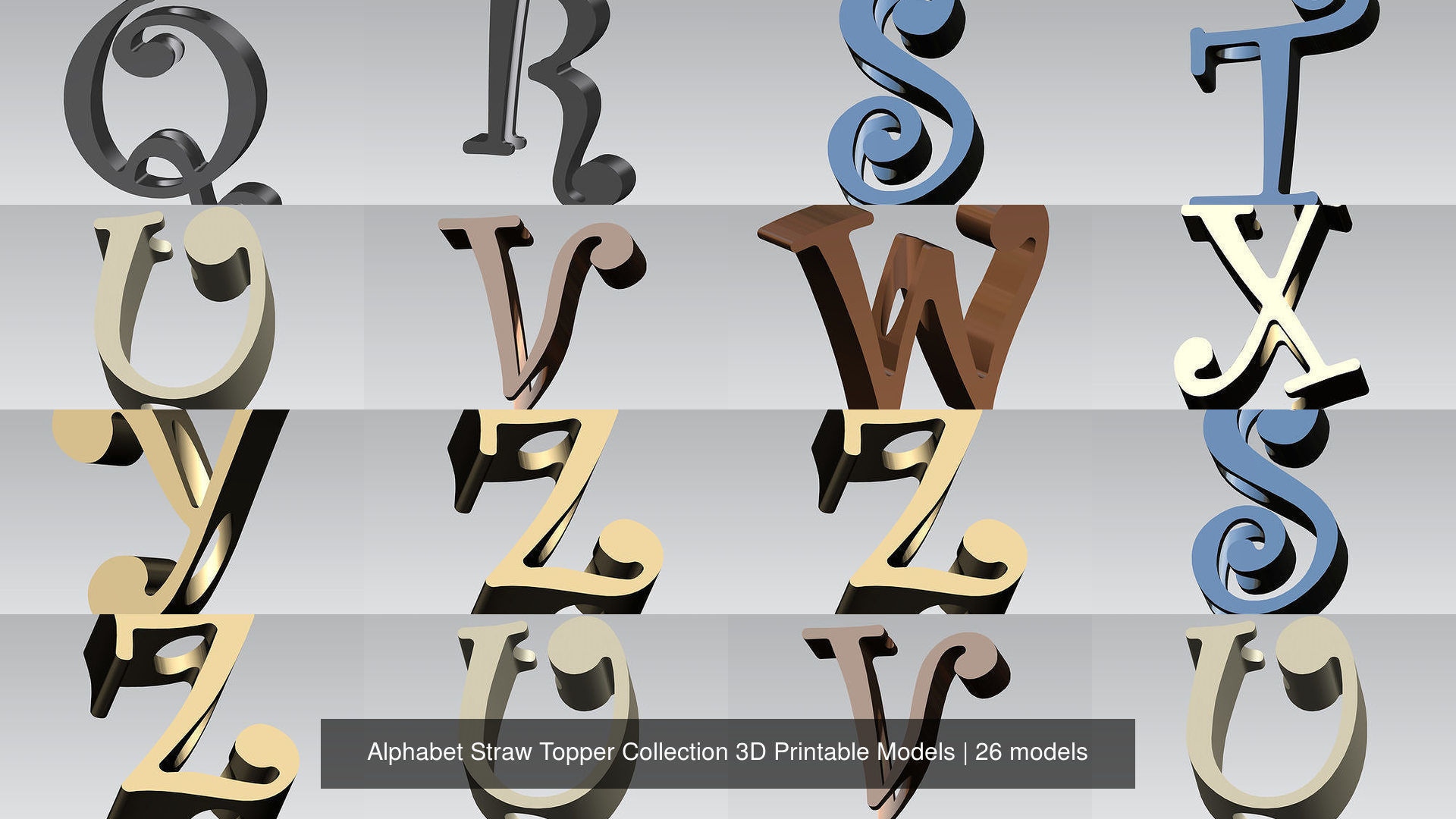 Alphabet Straw Topper Collection 3D Printable Models _2