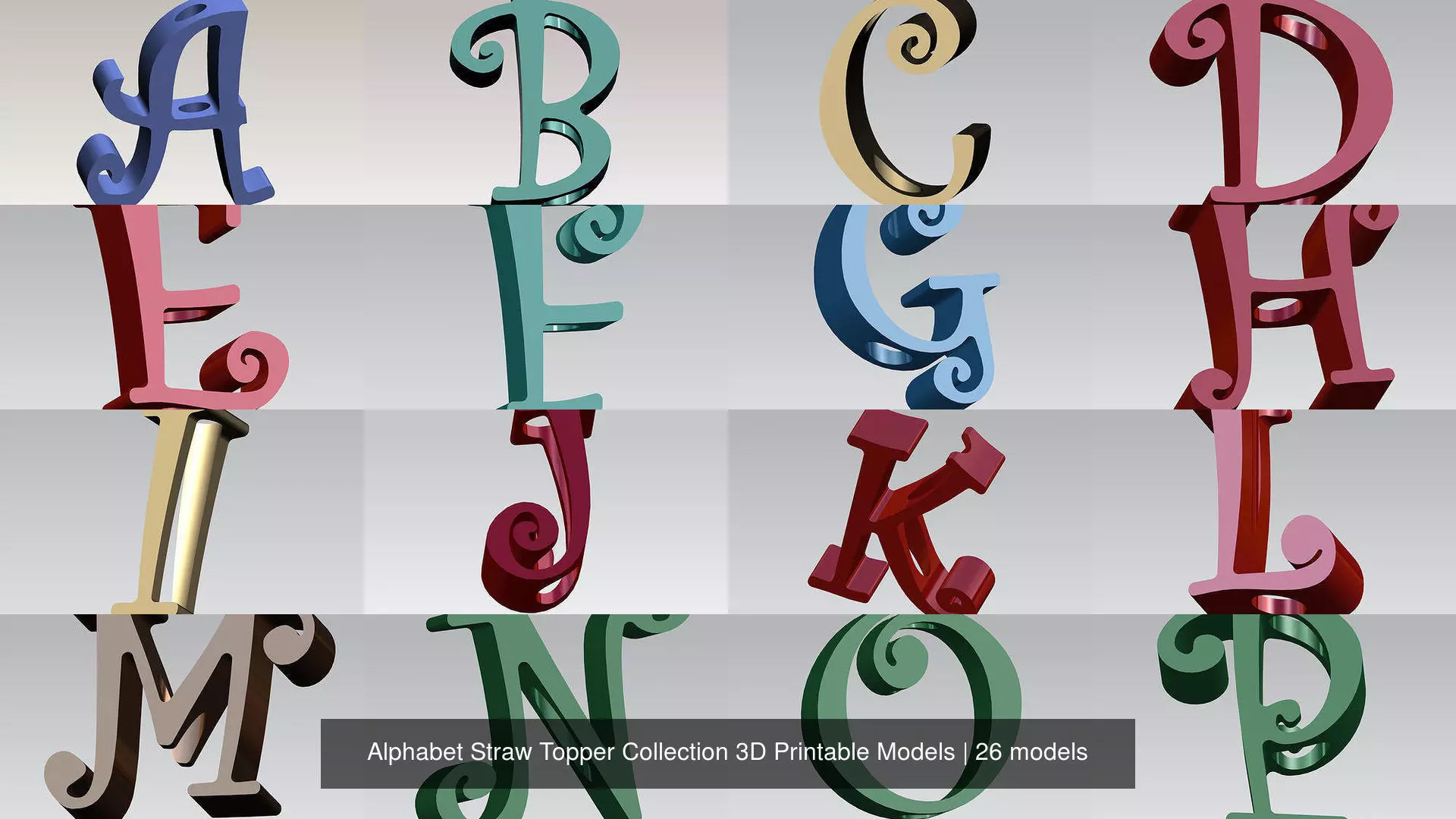 Alphabet Straw Topper Collection 3D Printable Models _0
