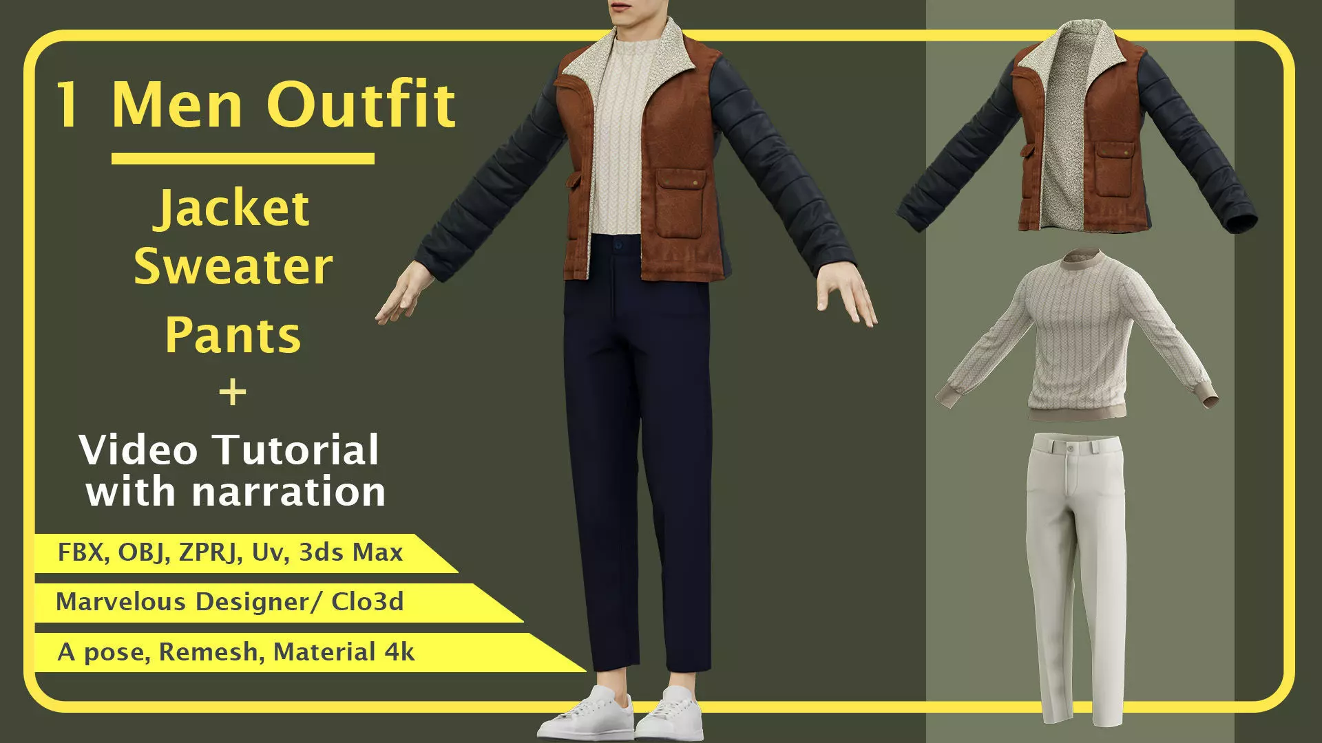 Men Outfit with marvelous PLUS Video tutorial with narration 3D model_0
