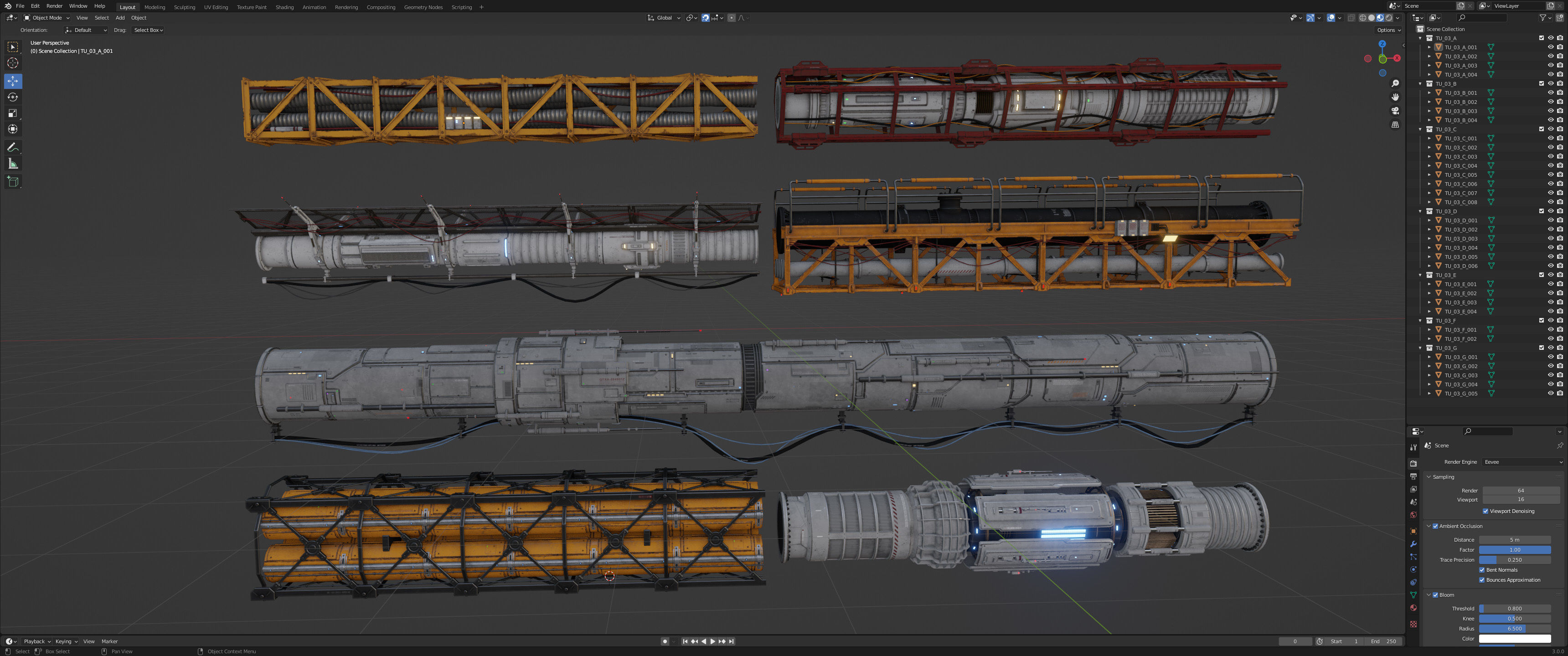 Sci-Fi Tubes Cables pipe Kit Vol 03-PBR Low-poly 3D model_24