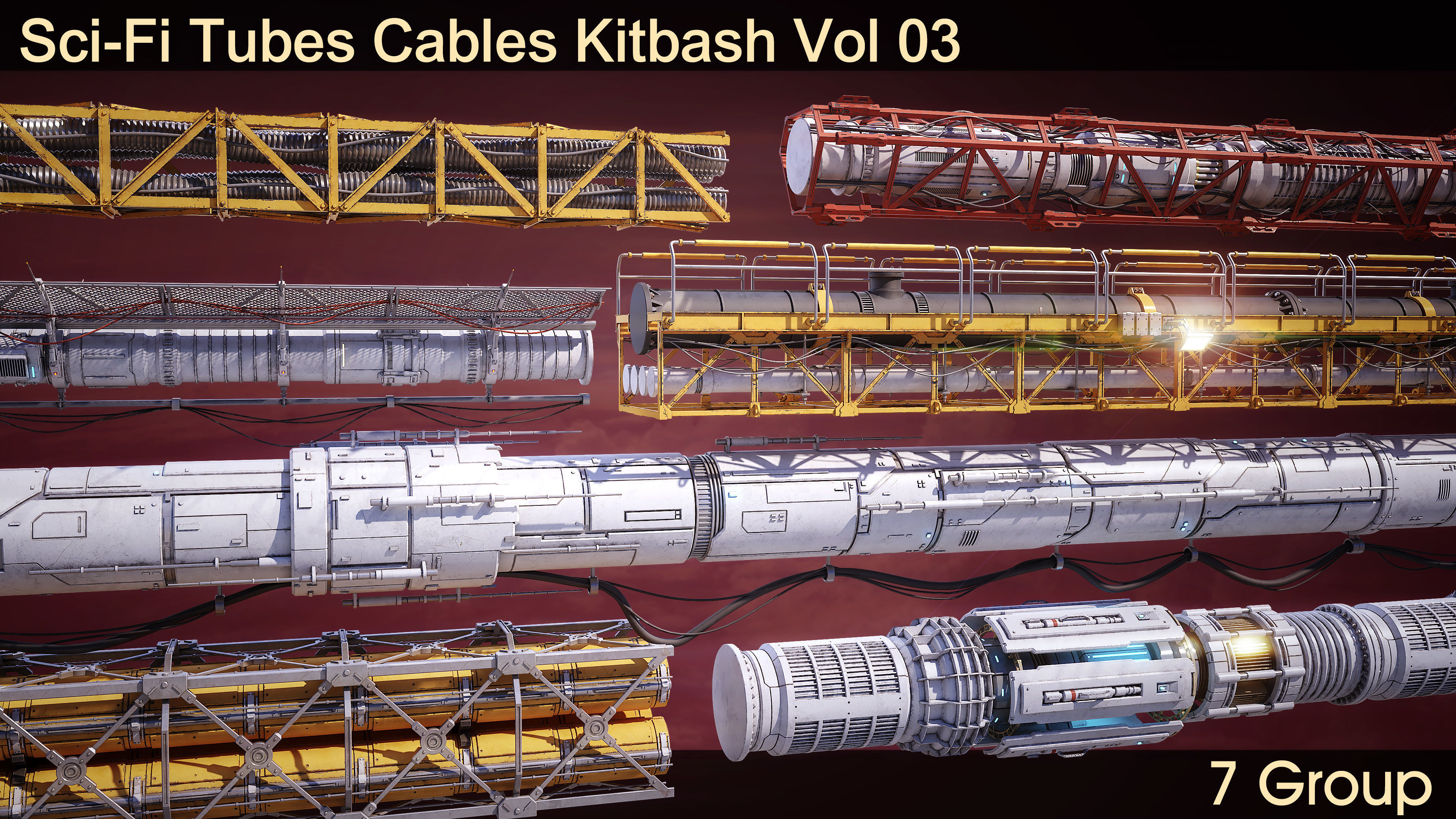 Sci-Fi Tubes Cables pipe Kit Vol 03-PBR Low-poly 3D model_33