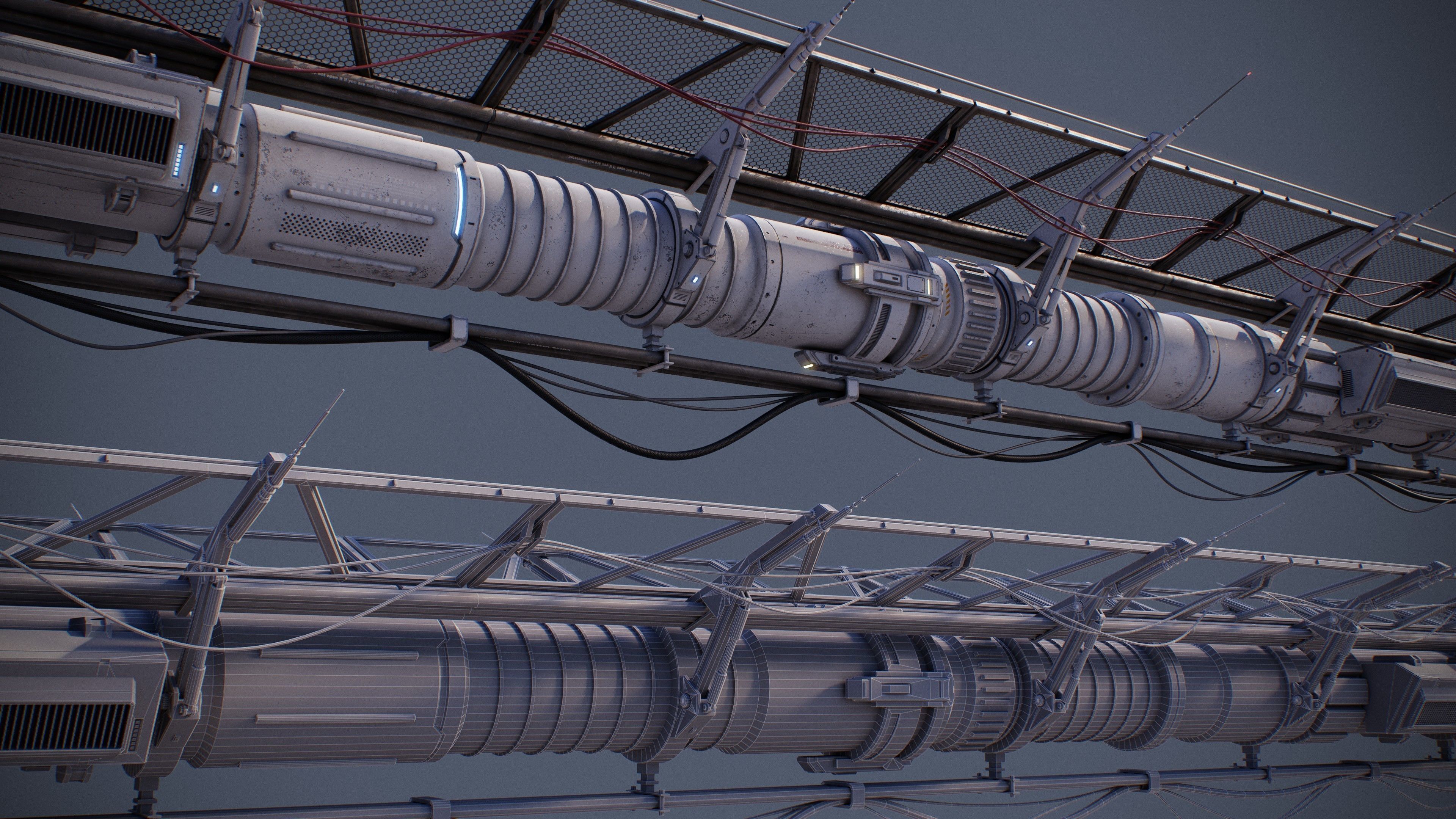 Sci-Fi Tubes Cables pipe Kit Vol 03-PBR Low-poly 3D model_9