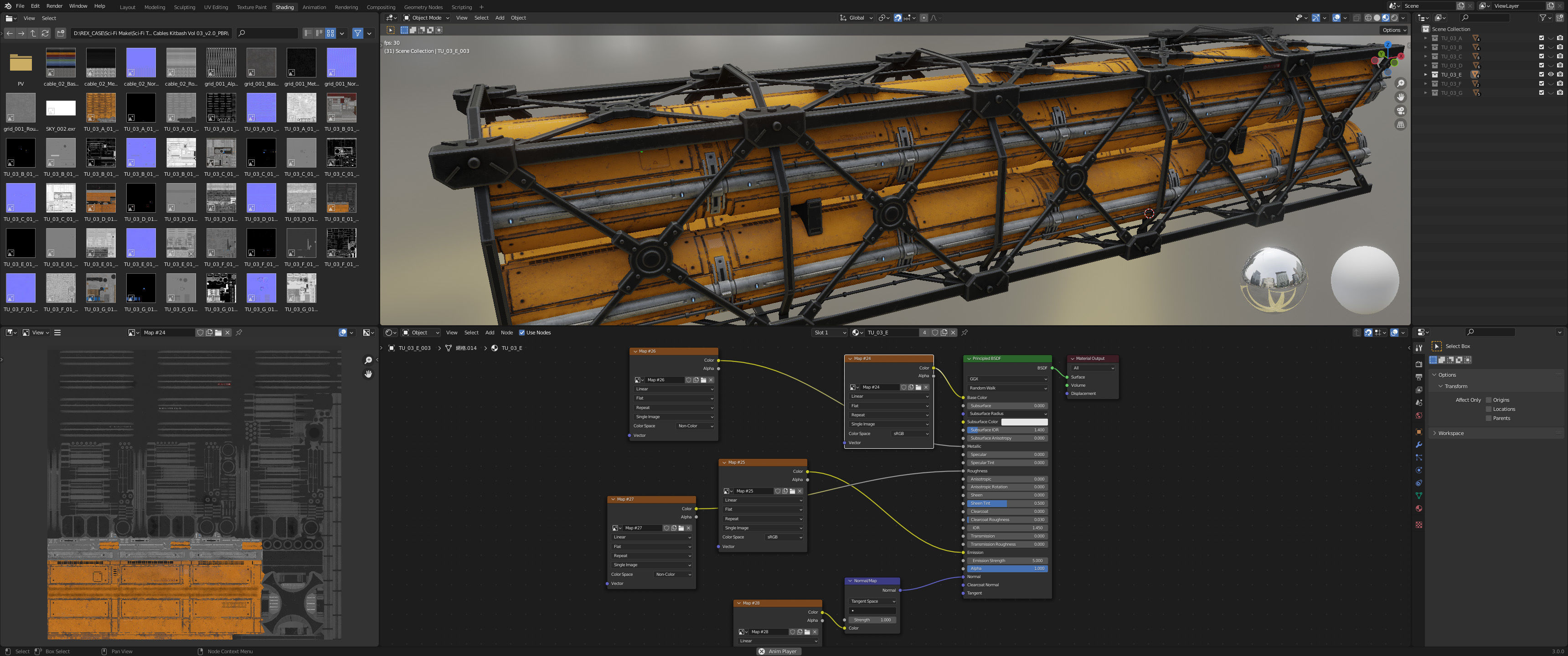 Sci-Fi Tubes Cables pipe Kit Vol 03-PBR Low-poly 3D model_30