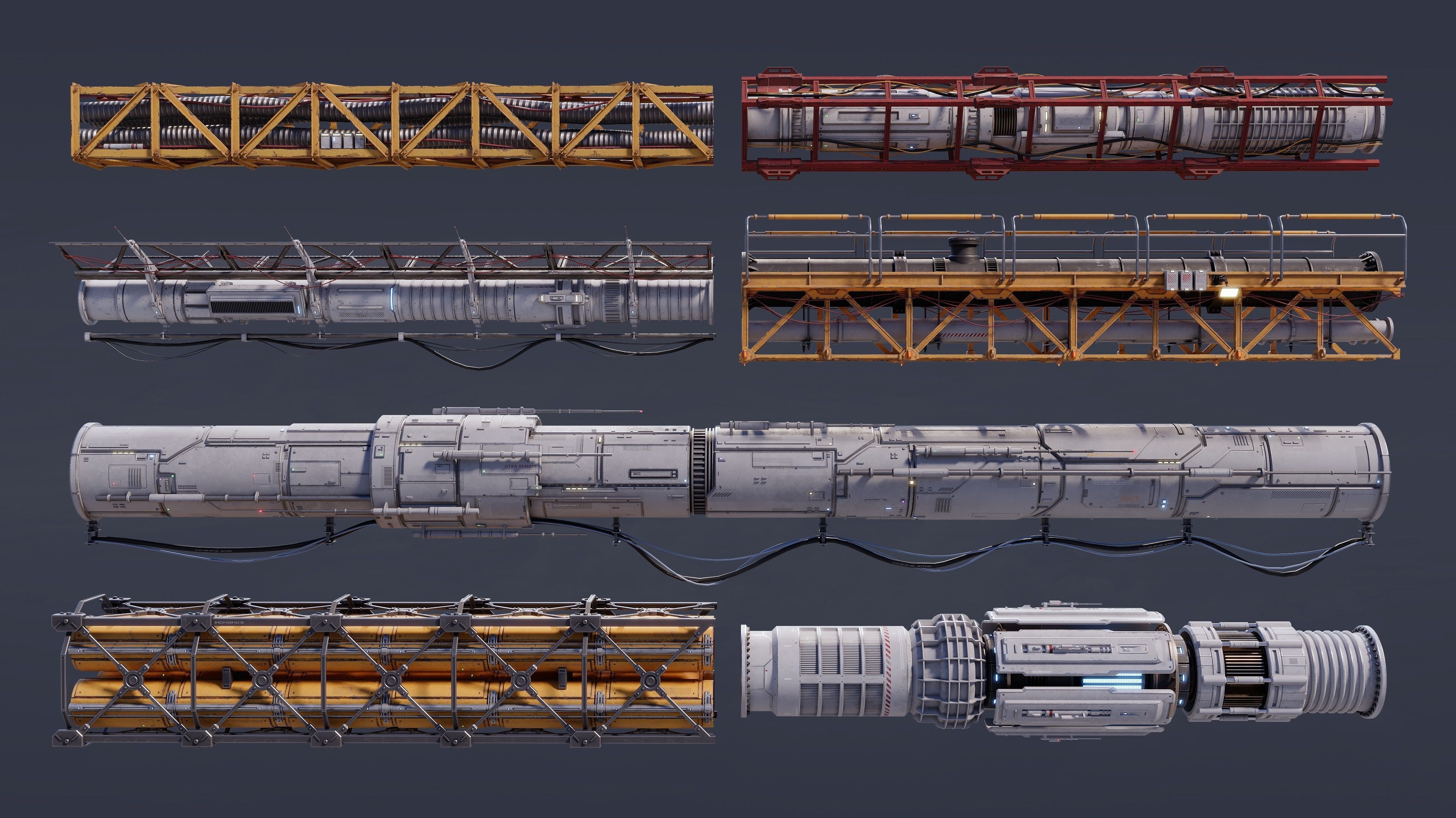 Sci-Fi Tubes Cables pipe Kit Vol 03-PBR Low-poly 3D model_1