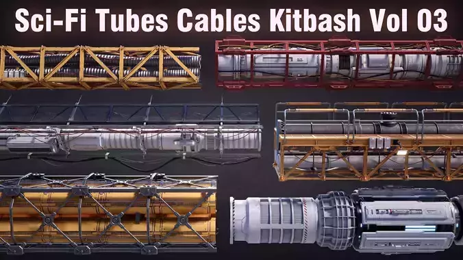 Sci-Fi Tubes Cables pipe Kit Vol 03-PBR Low-poly 3D model