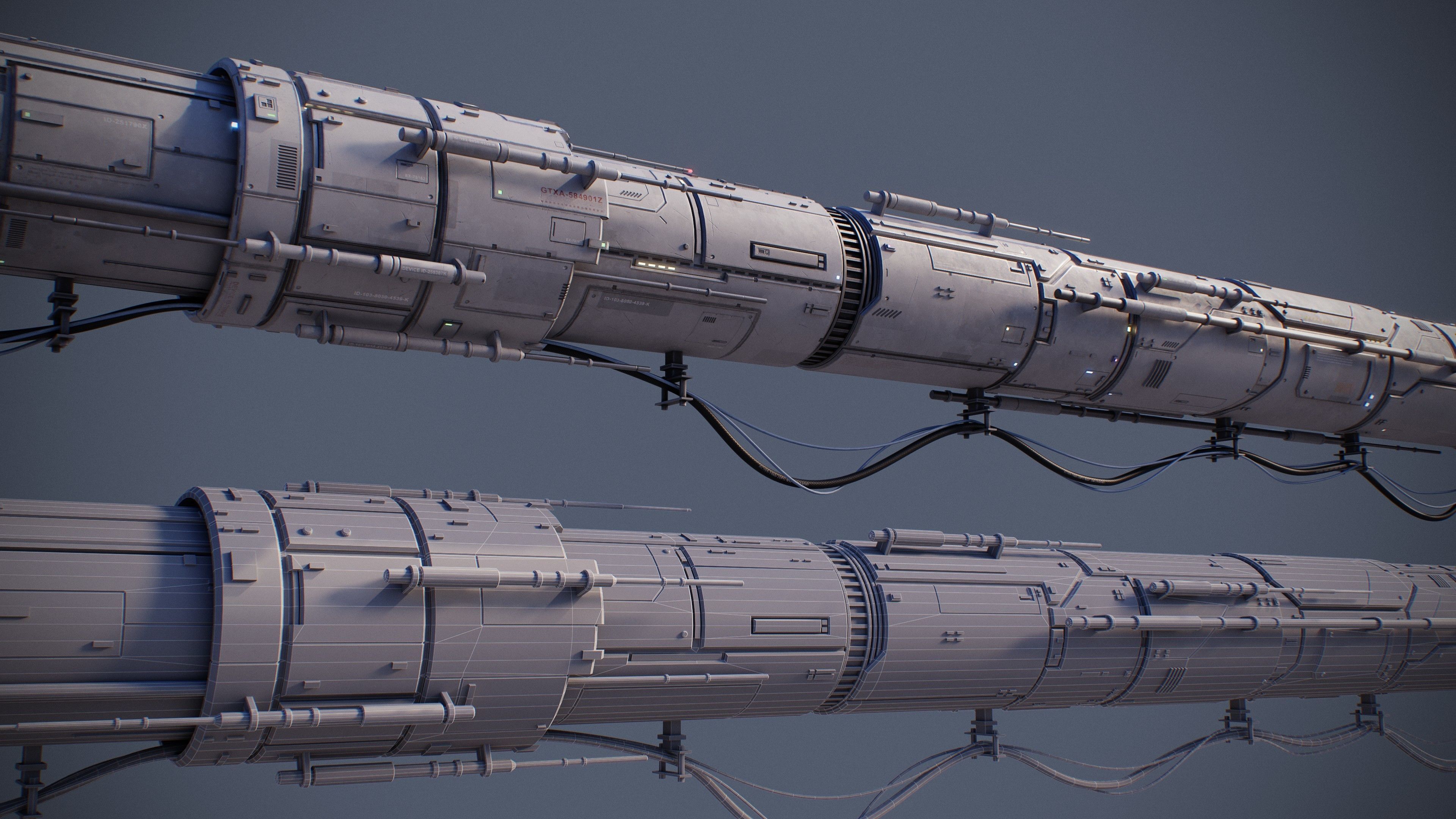 Sci-Fi Tubes Cables pipe Kit Vol 03-PBR Low-poly 3D model_18