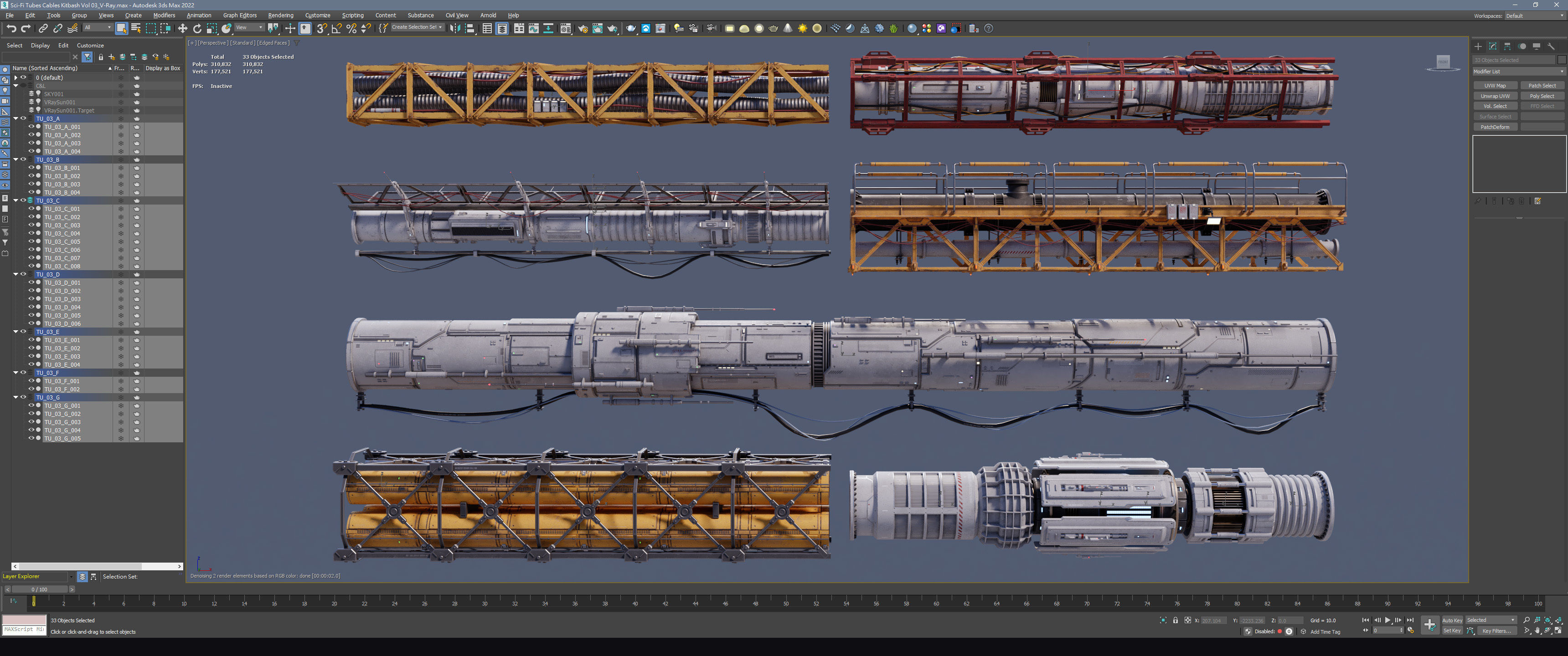 Sci-Fi Tubes Cables pipe Kit Vol 03-PBR Low-poly 3D model_2