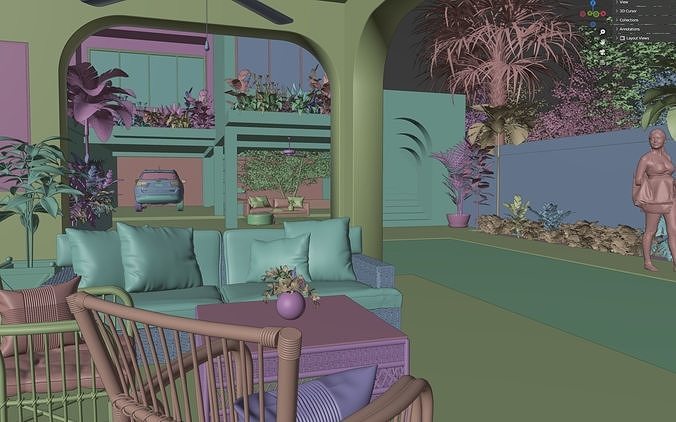 House orange wall 3D model 5