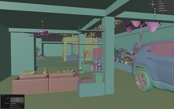 House orange wall 3D model 6