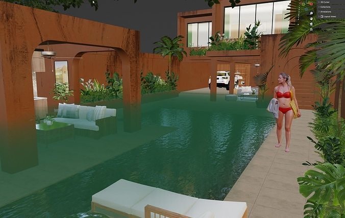 House orange wall 3D model 4