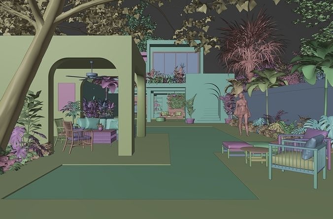 House orange wall 3D model 3