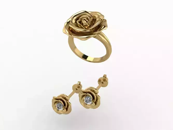 Rose Design Girls Ring with Earrings