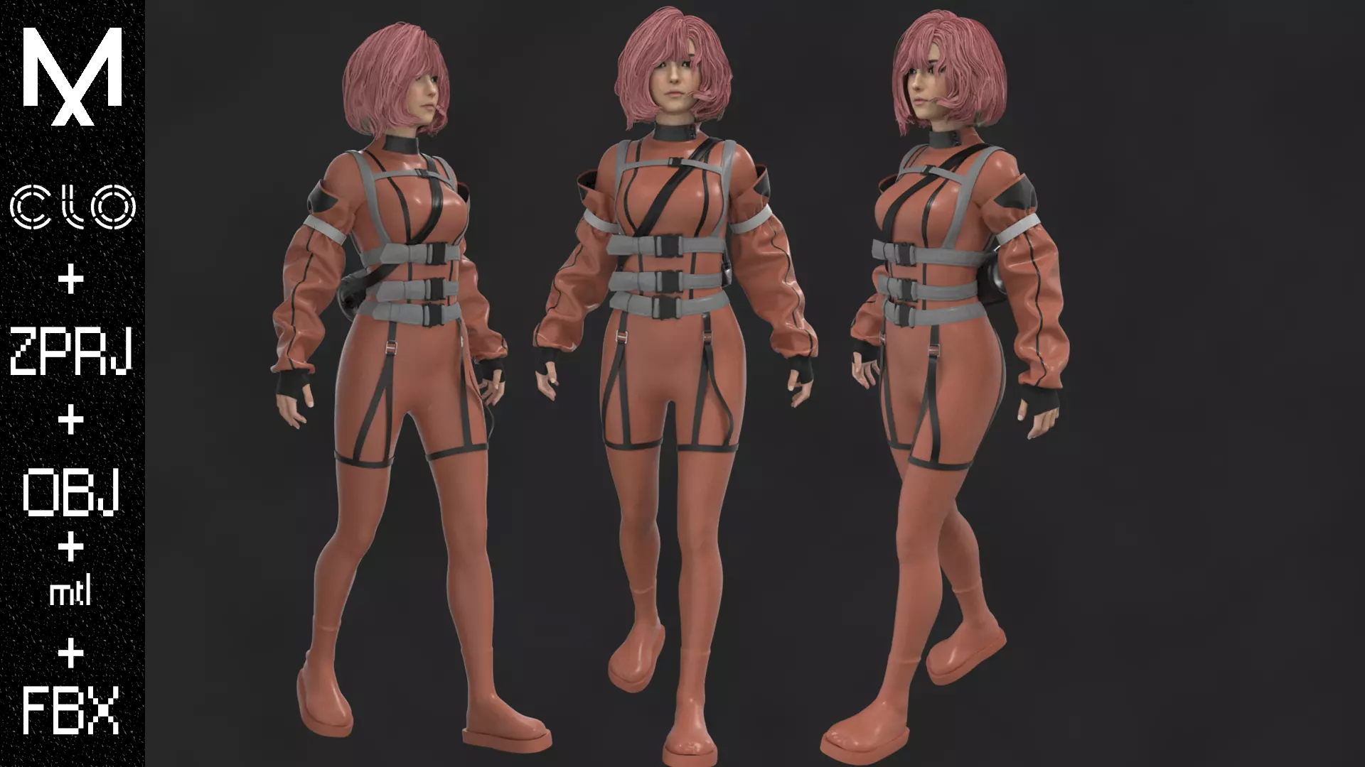 Female CyberPunk Outfit OBJ mtl FBX ZPRJ 3D model_0