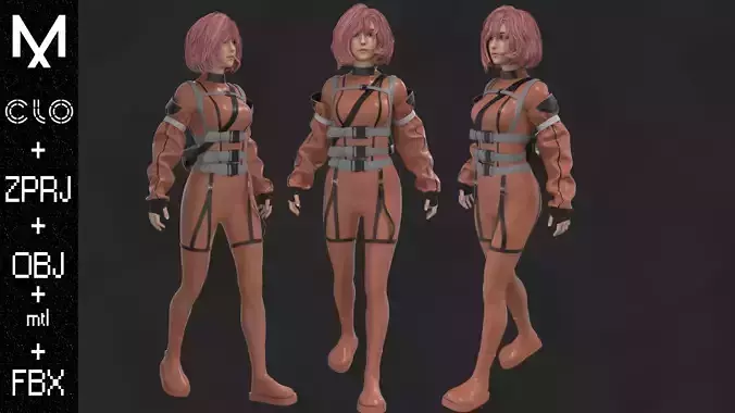 Female CyberPunk Outfit OBJ mtl FBX ZPRJ 3D model