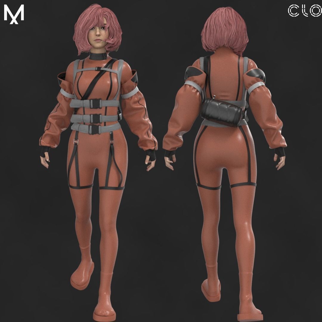 Female CyberPunk Outfit OBJ mtl FBX ZPRJ 3D model_1