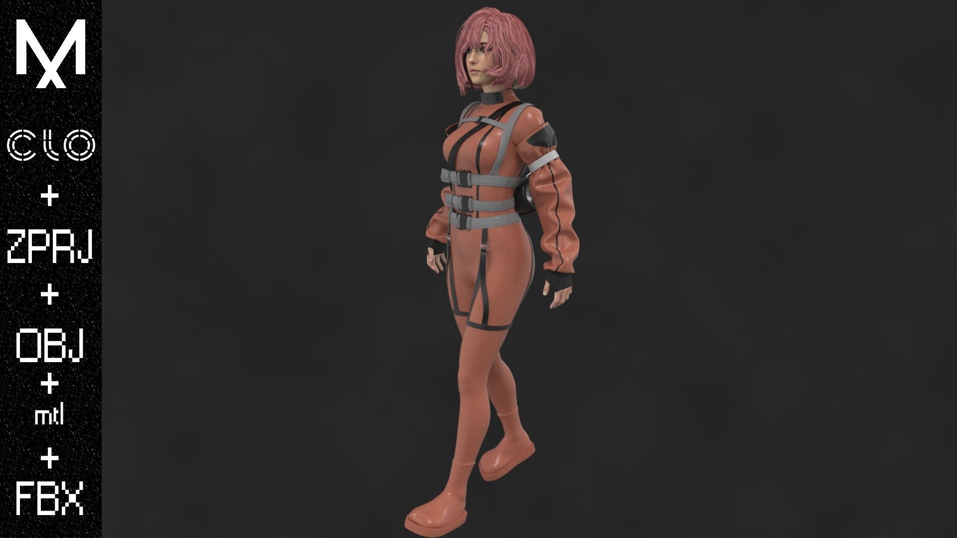 Female CyberPunk Outfit OBJ mtl FBX ZPRJ 3D model_4