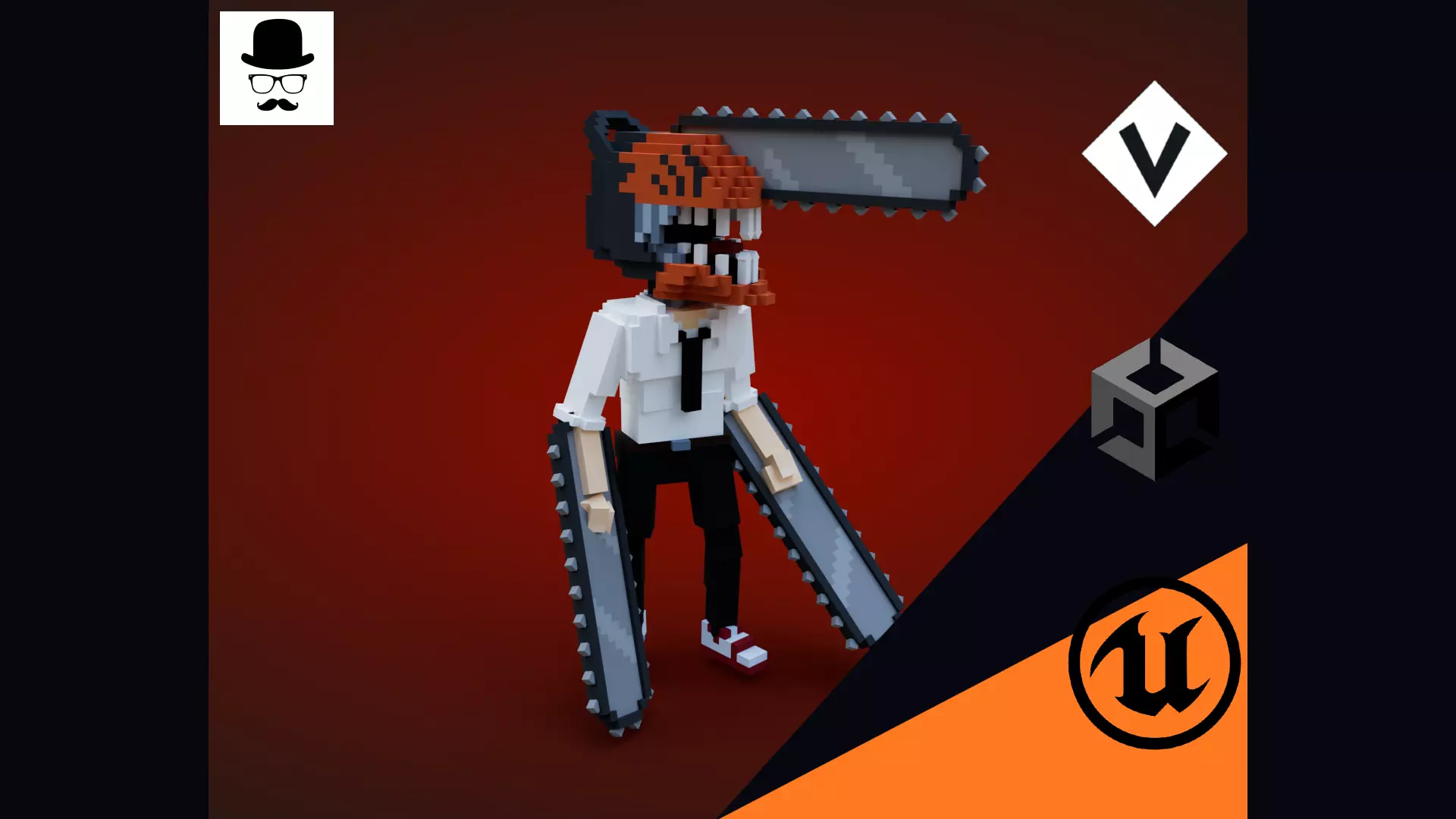 Chainsaw Man - Voxel Low Poly 3D Character Low-poly 3D model_0