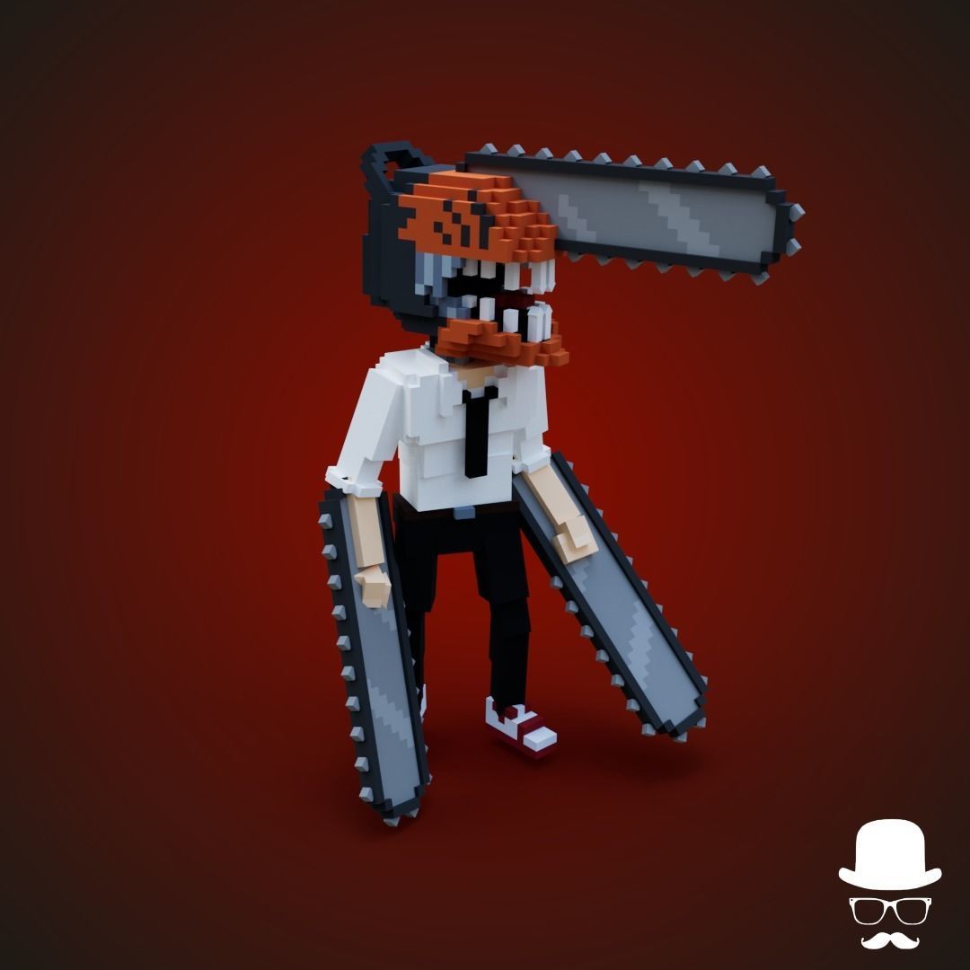 Chainsaw Man - Voxel Low Poly 3D Character Low-poly 3D model_1